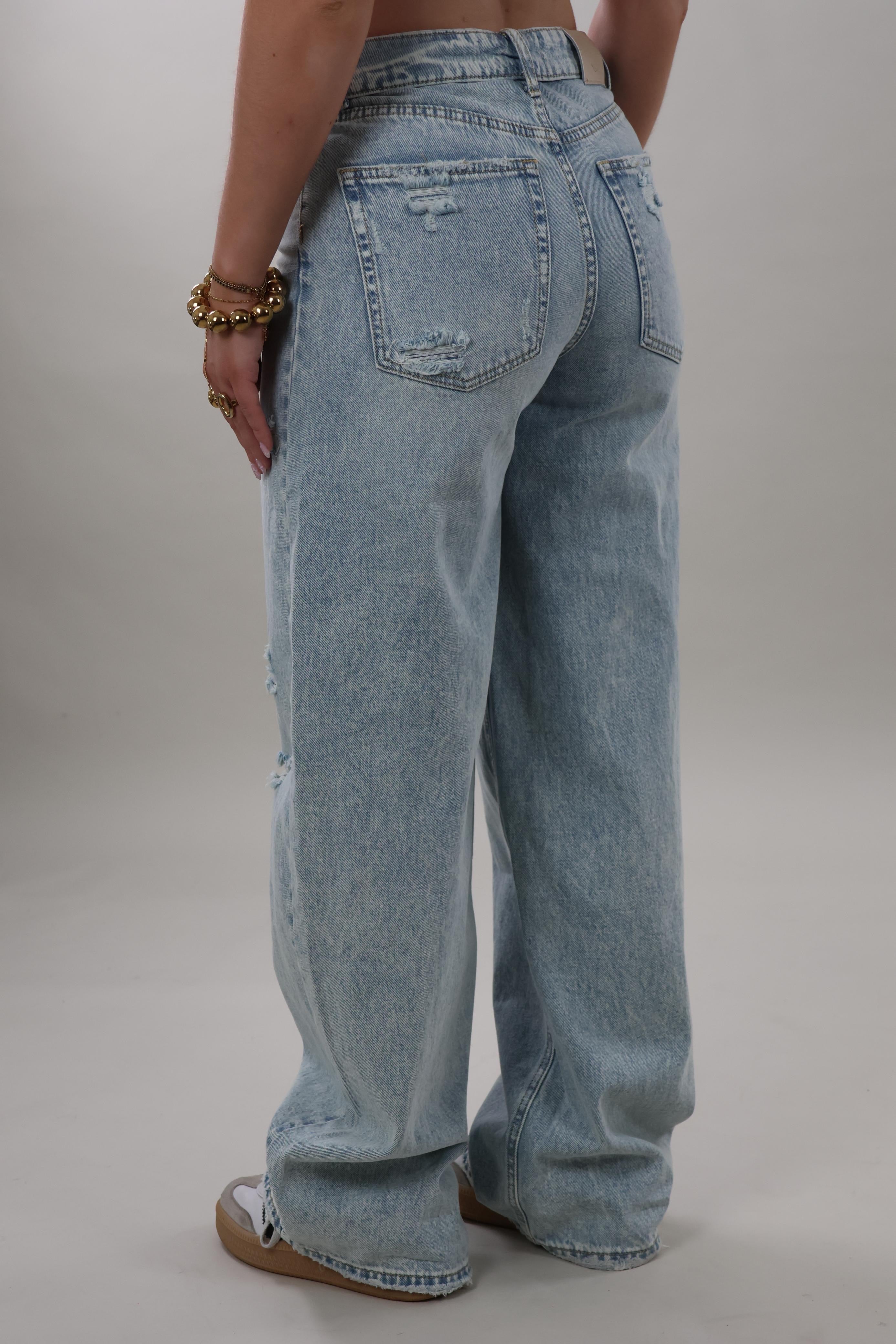 Foldover waist distressed Jeans - Light washed
