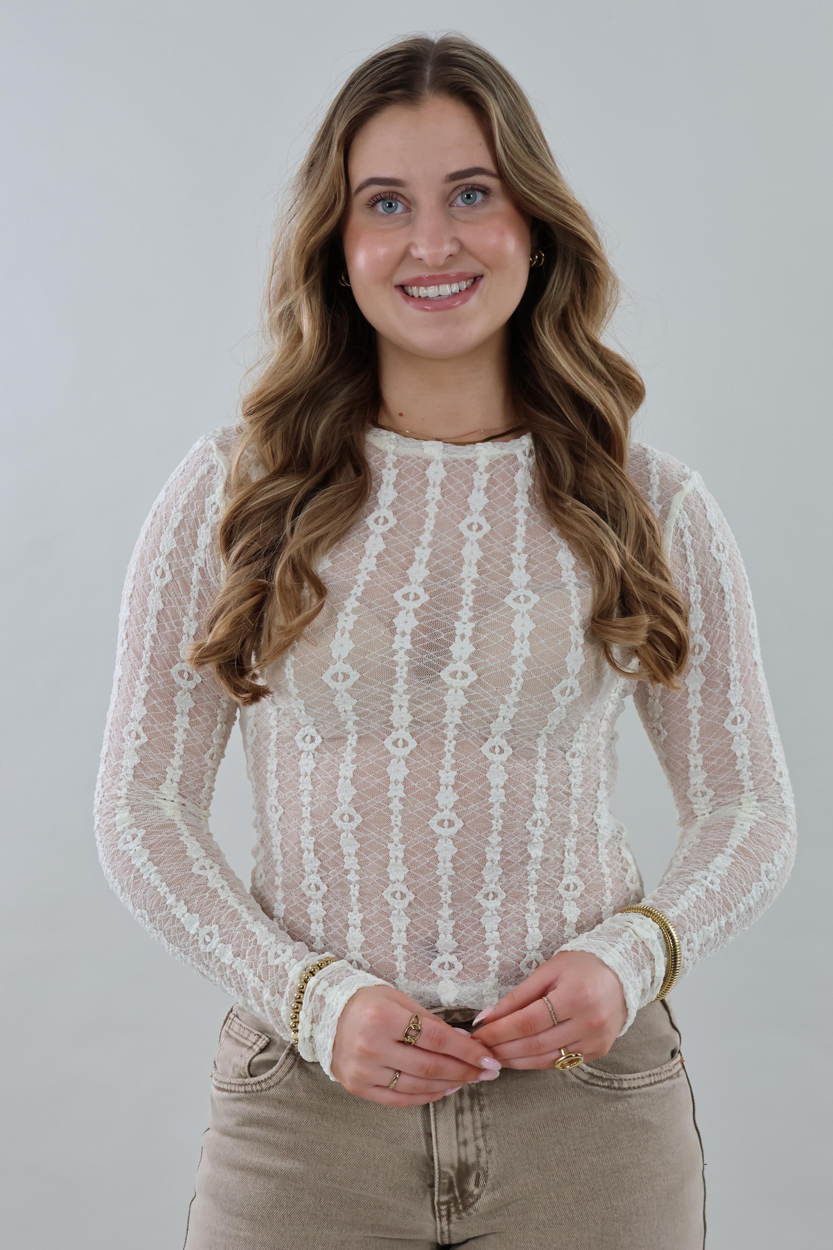 Sheer lace long sleeve Top - Crème
