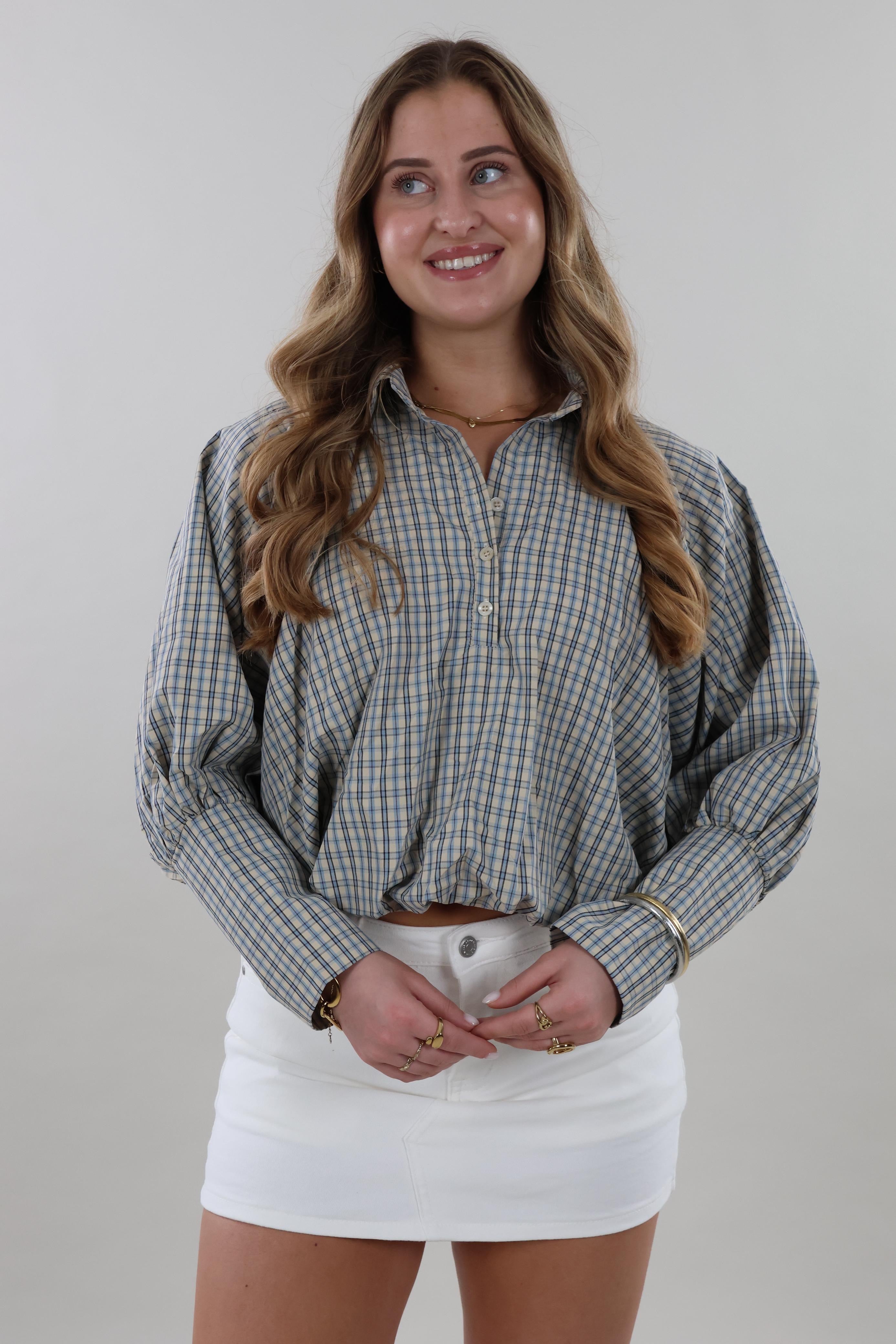 Plaid cropped Blouse - Beige