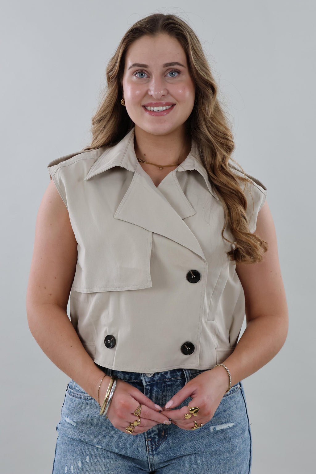 Sleeveless trench Jacket – Beige