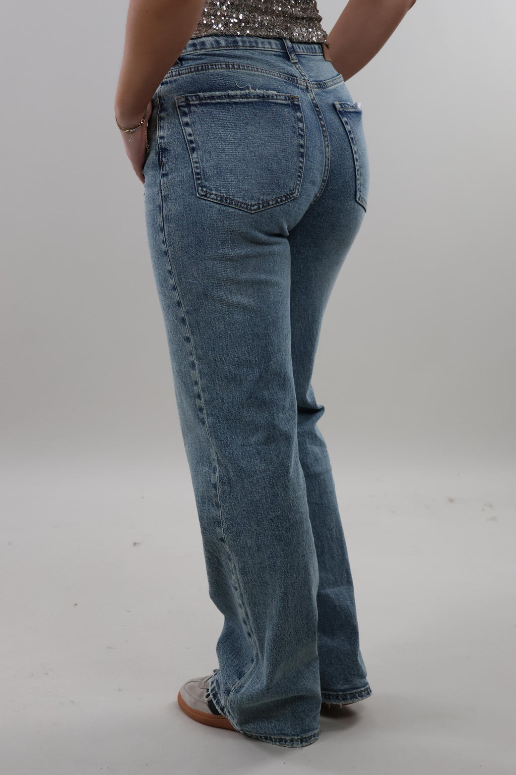 Distressed straight leg Jeans - Stretch - Mid washed blue