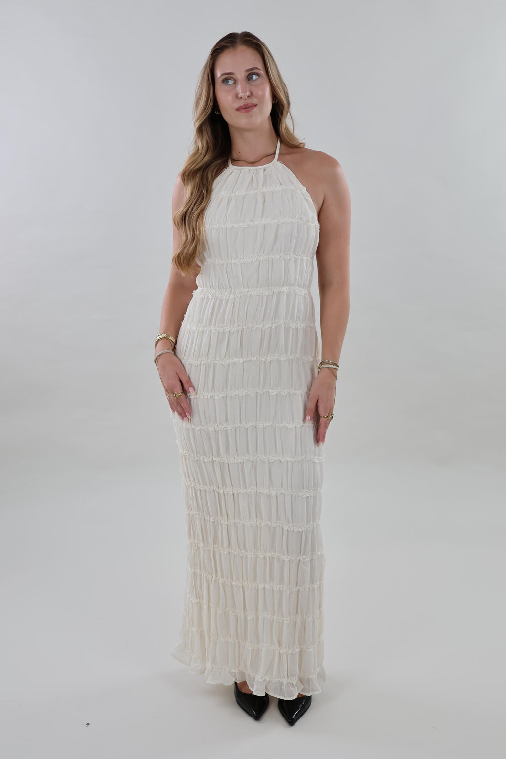 Textured open back maxi Dress - Crème