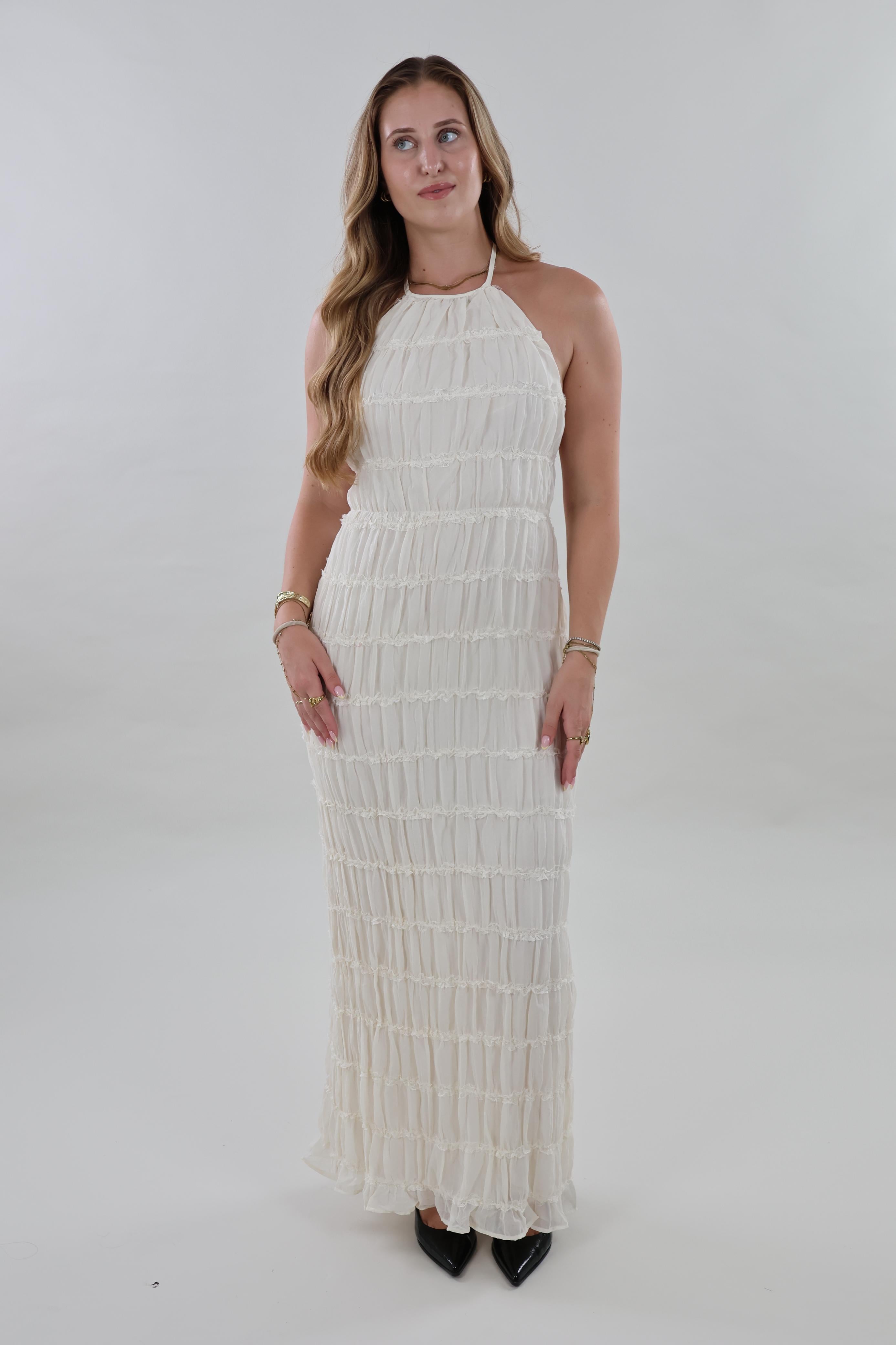 Textured open back maxi Dress - Crème