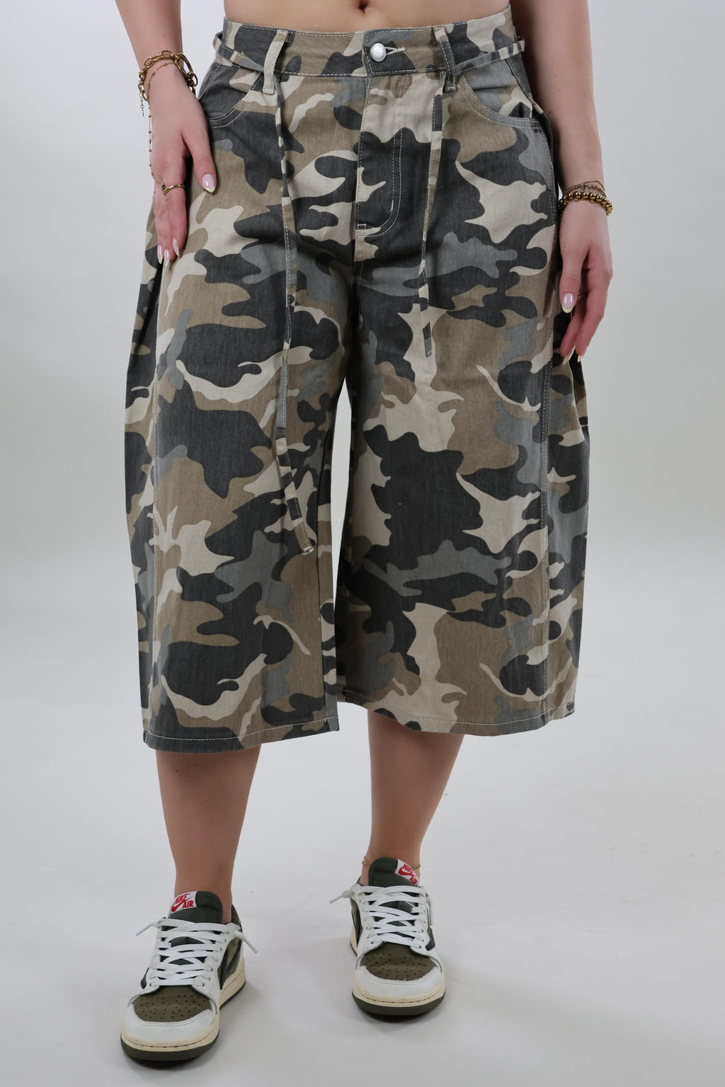 Camo tie front Jorts