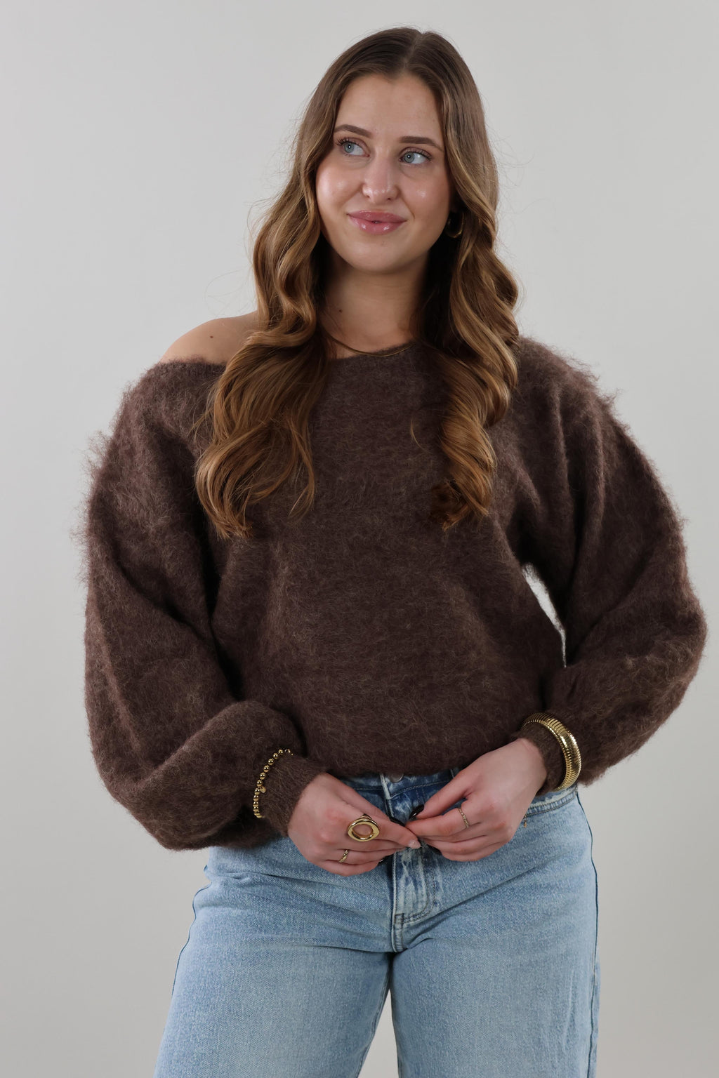 Fuzzy off shoulder knit Sweater