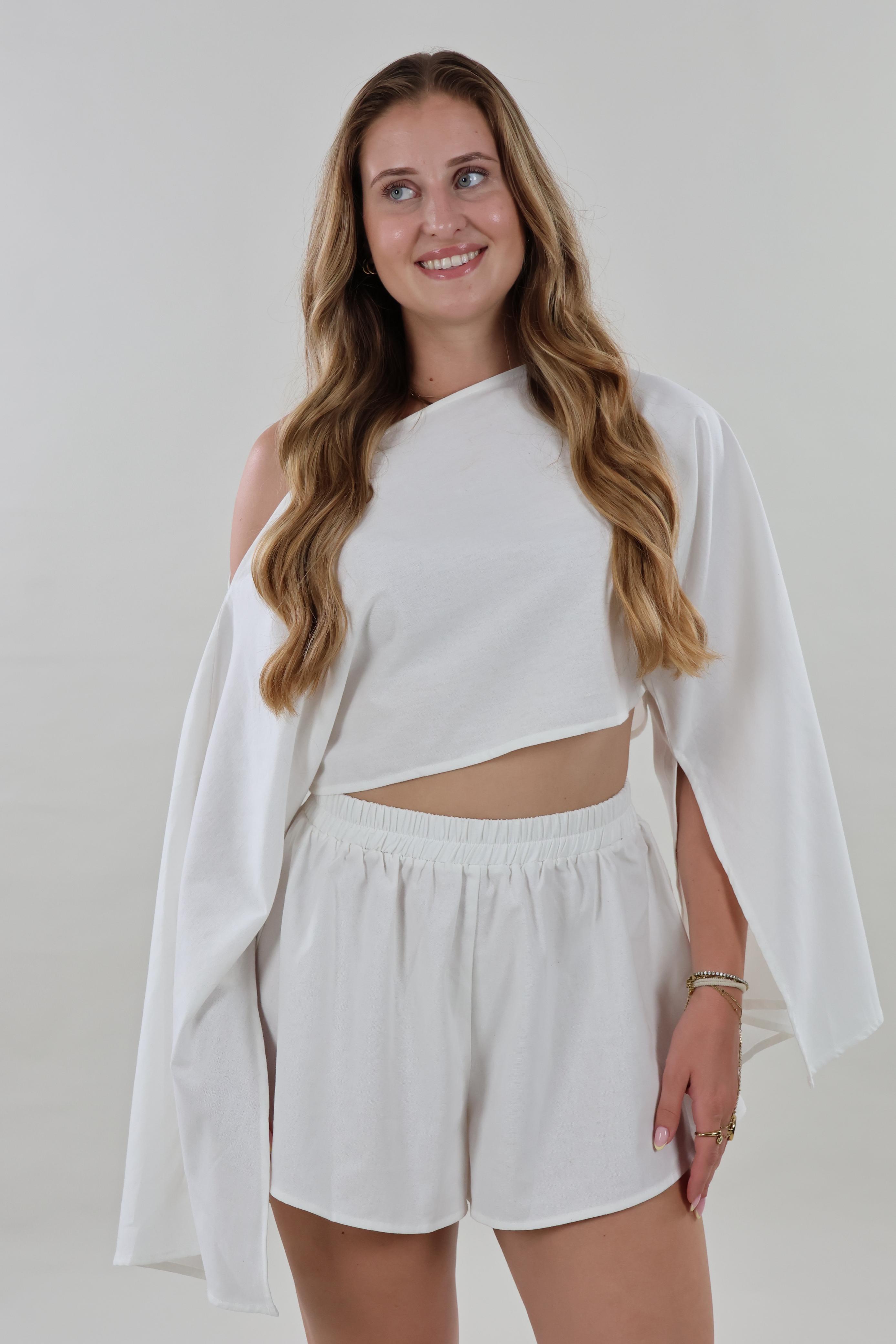 Asymmetric flare sleeve Top - White