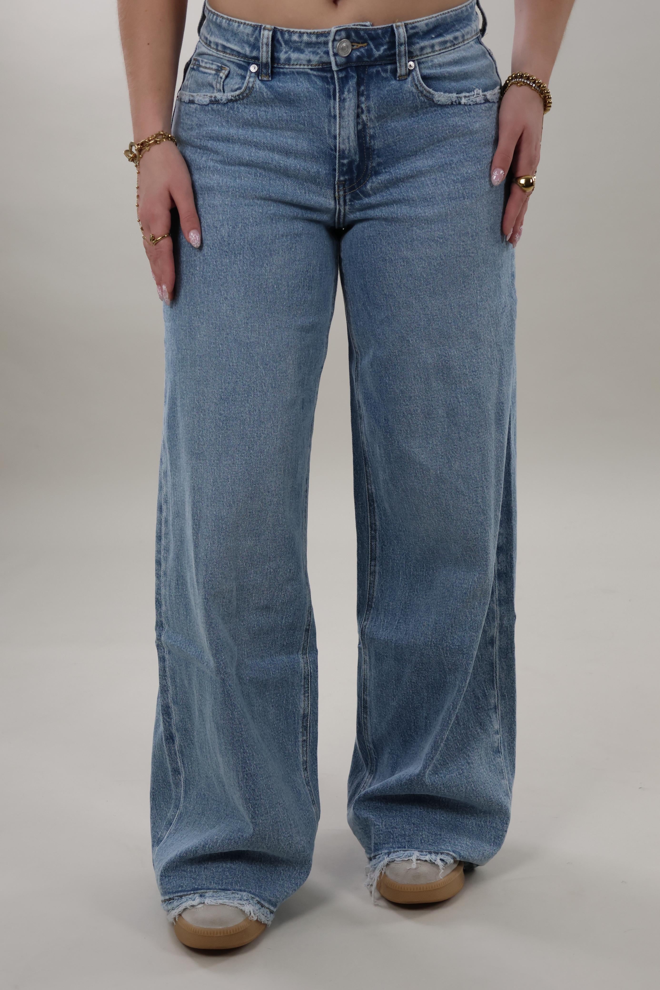 Basic mid waist wide leg Jeans - Mid washed blue