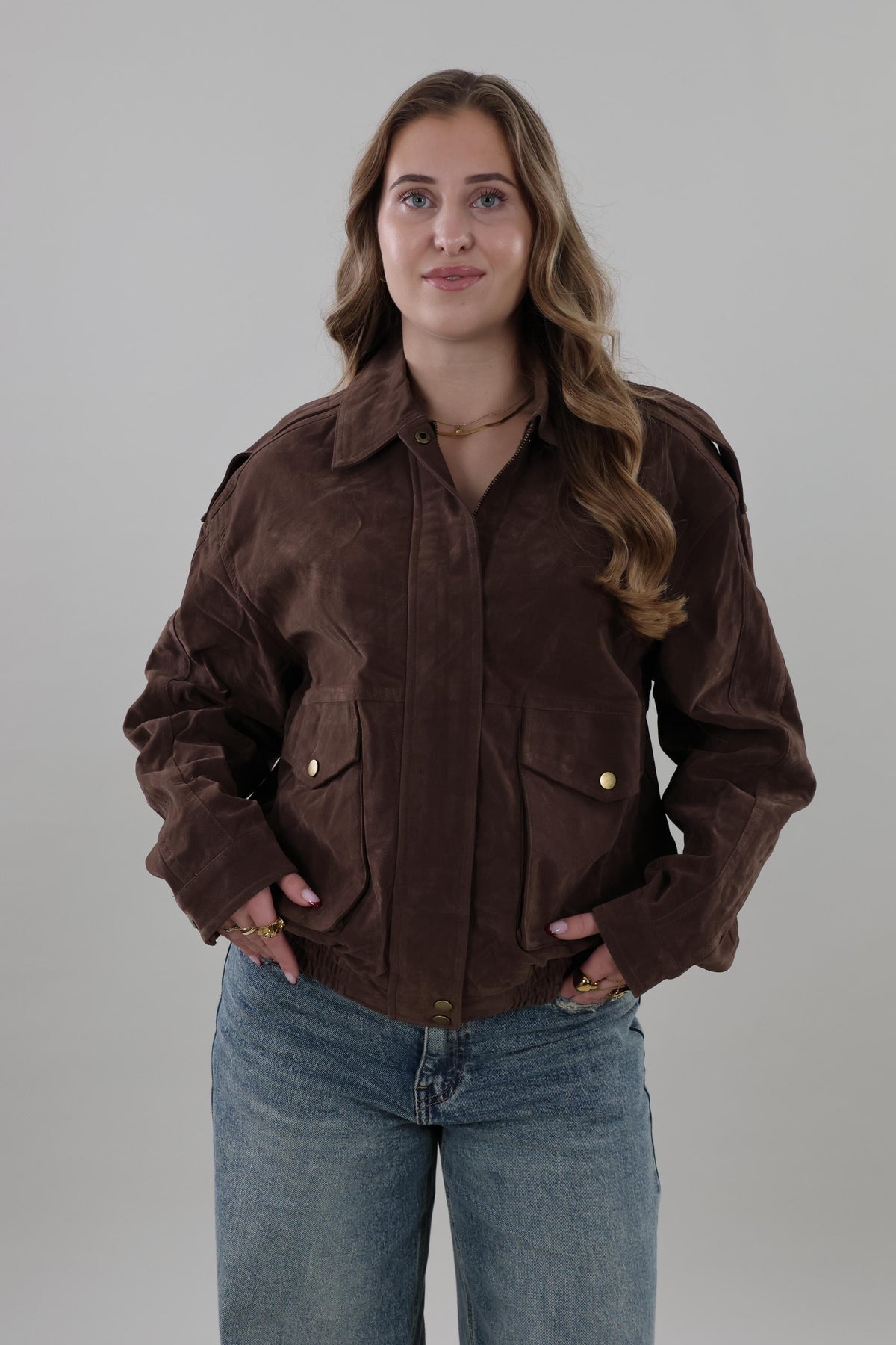 Oversized suede look Jacket - Brown