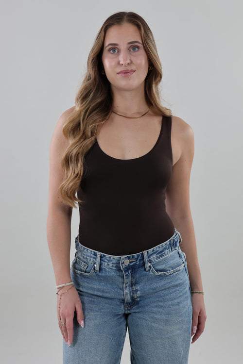 Essential scoop neck Bodysuit - Dark brown