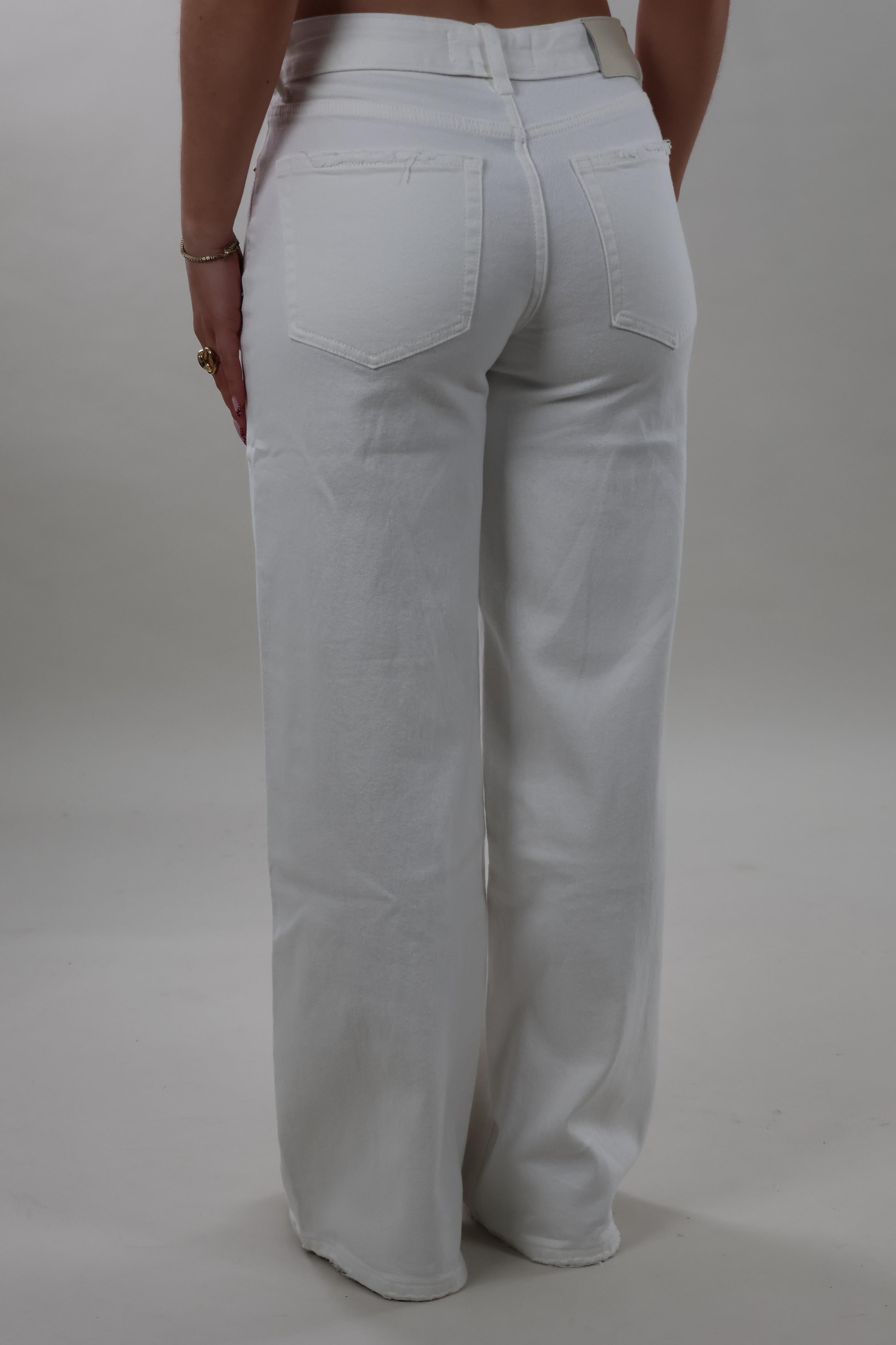 Foldover waist wide leg Jeans - Off white
