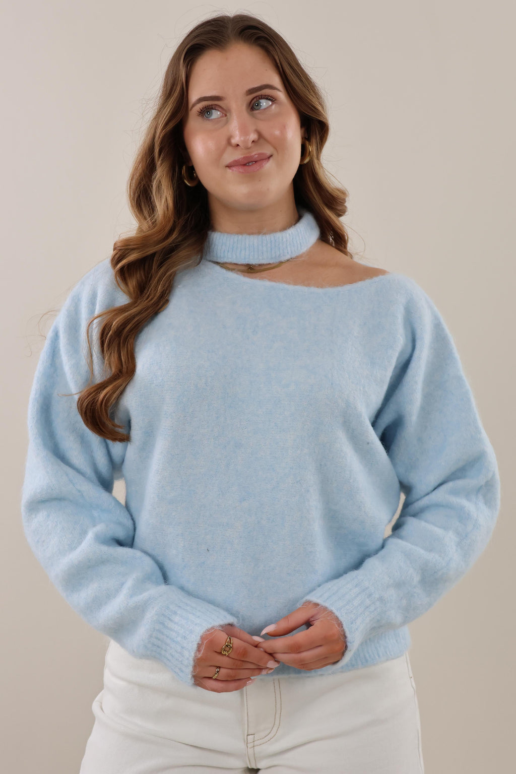 Soft choker knit Sweater - Light blue