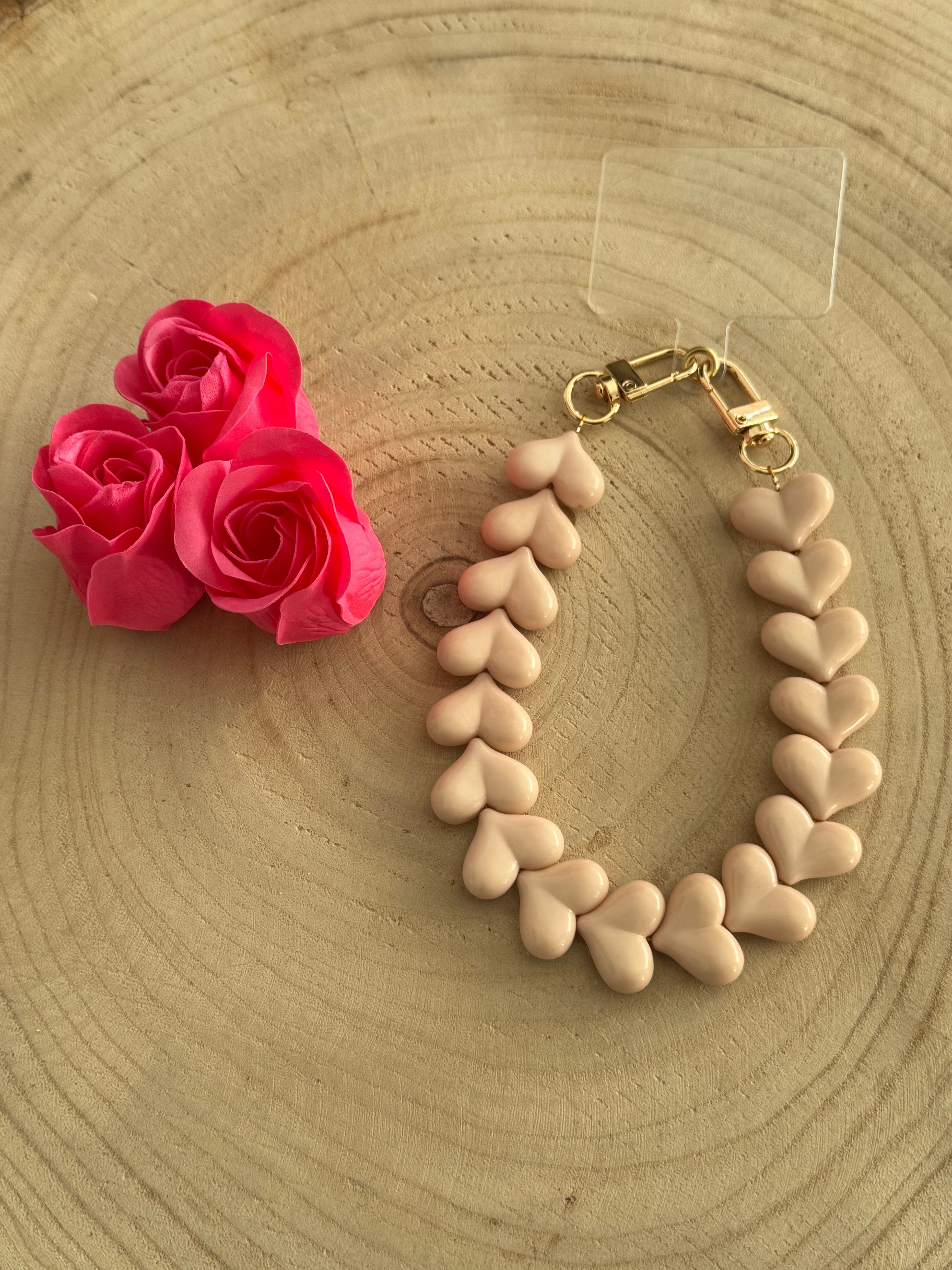 Heart Phone Cord - Beige