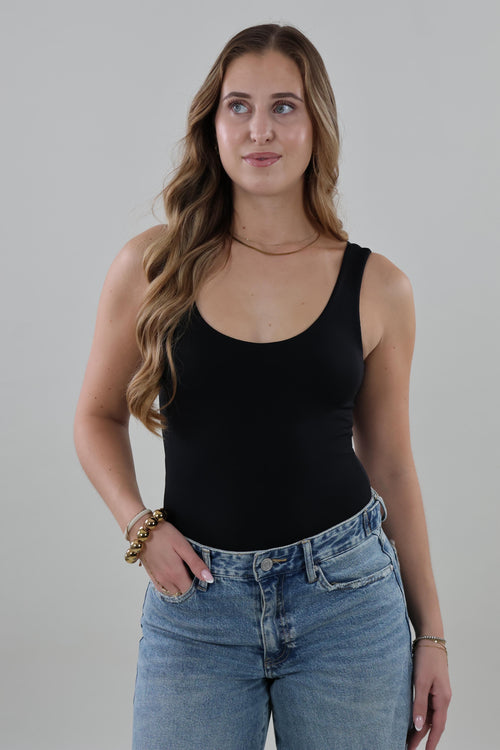 Essential scoop neck Bodysuit - Black