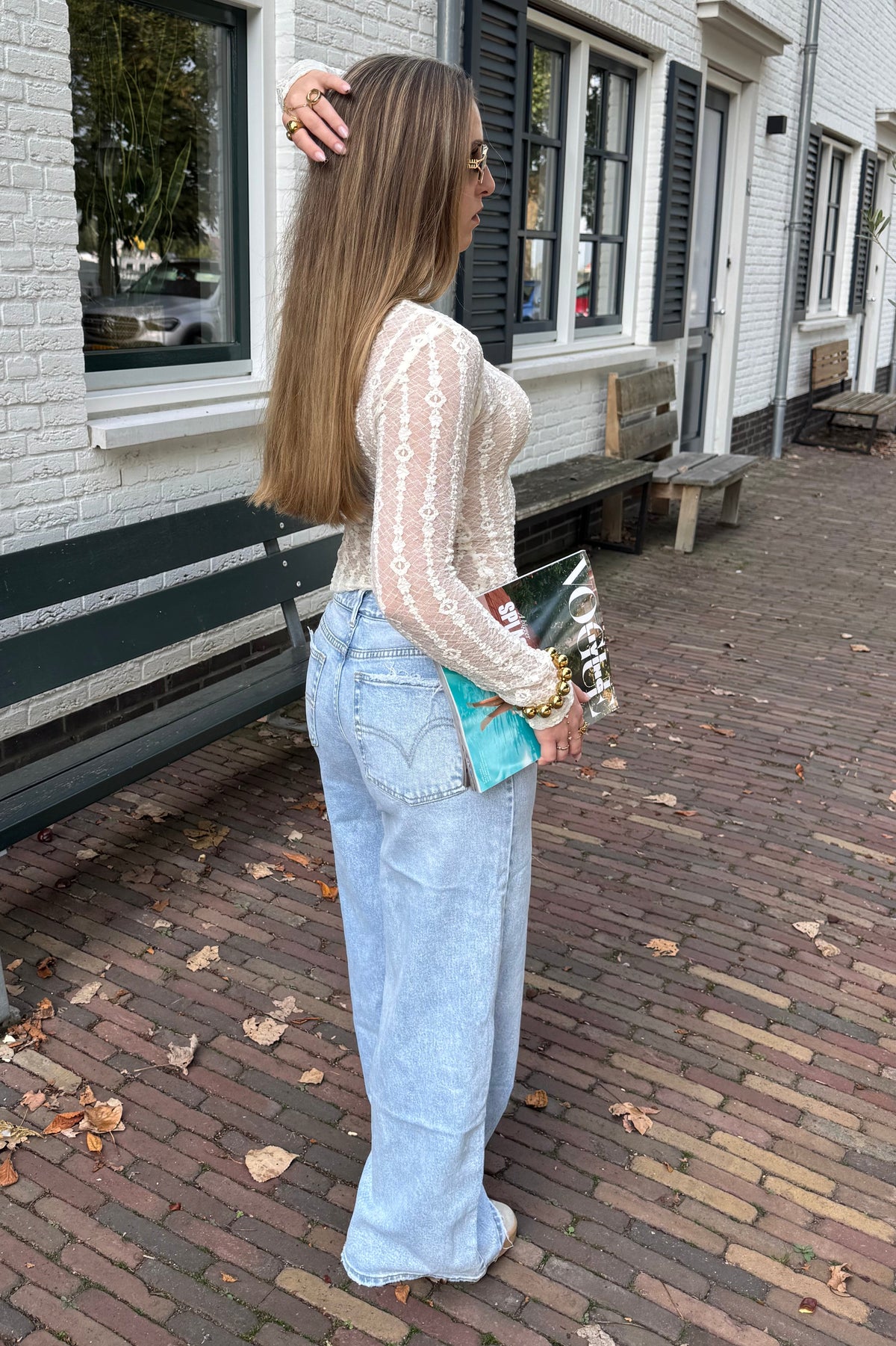 Adjustable wide leg Jeans - Light washed blue