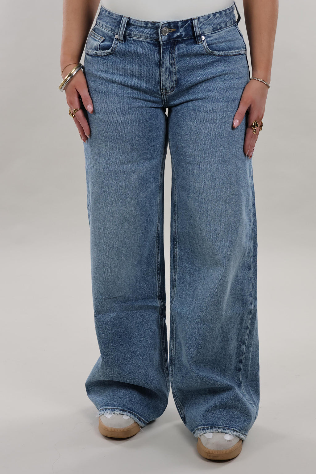 Low waist wide leg Jeans - stretch - Mid washed blue