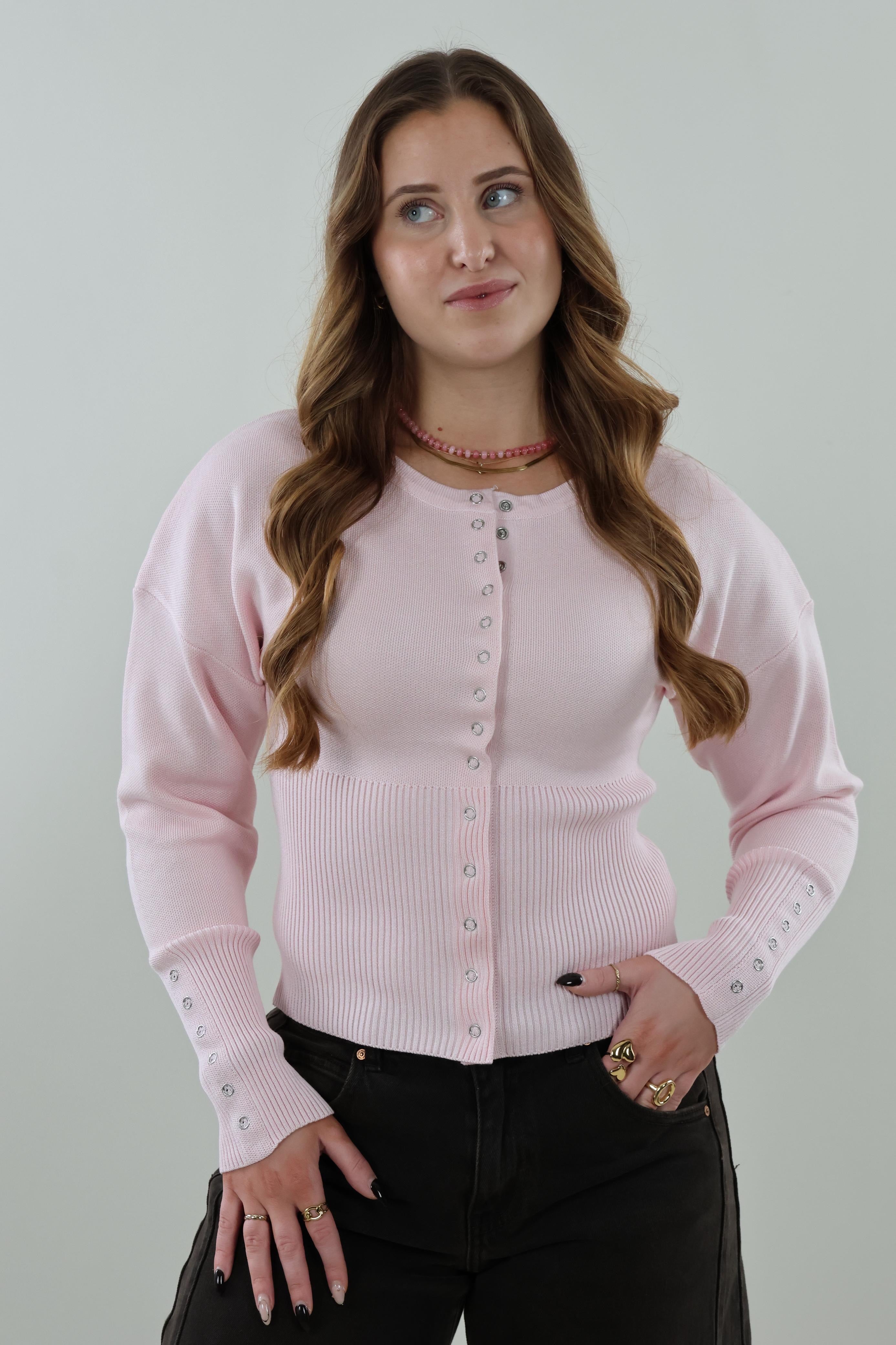 Button-up knit Top - Soft pink