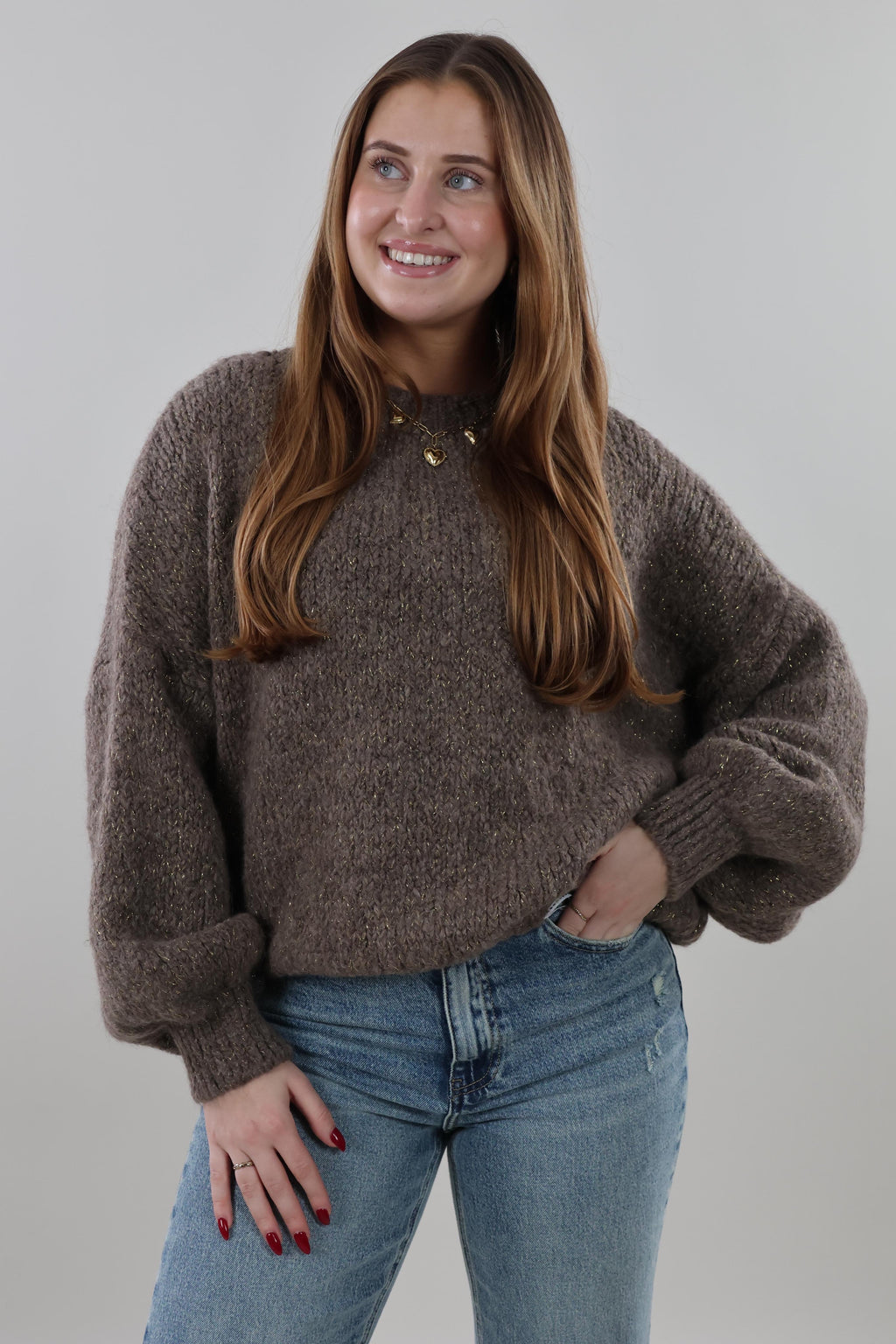 Soft sparkle knit Sweater - Brown