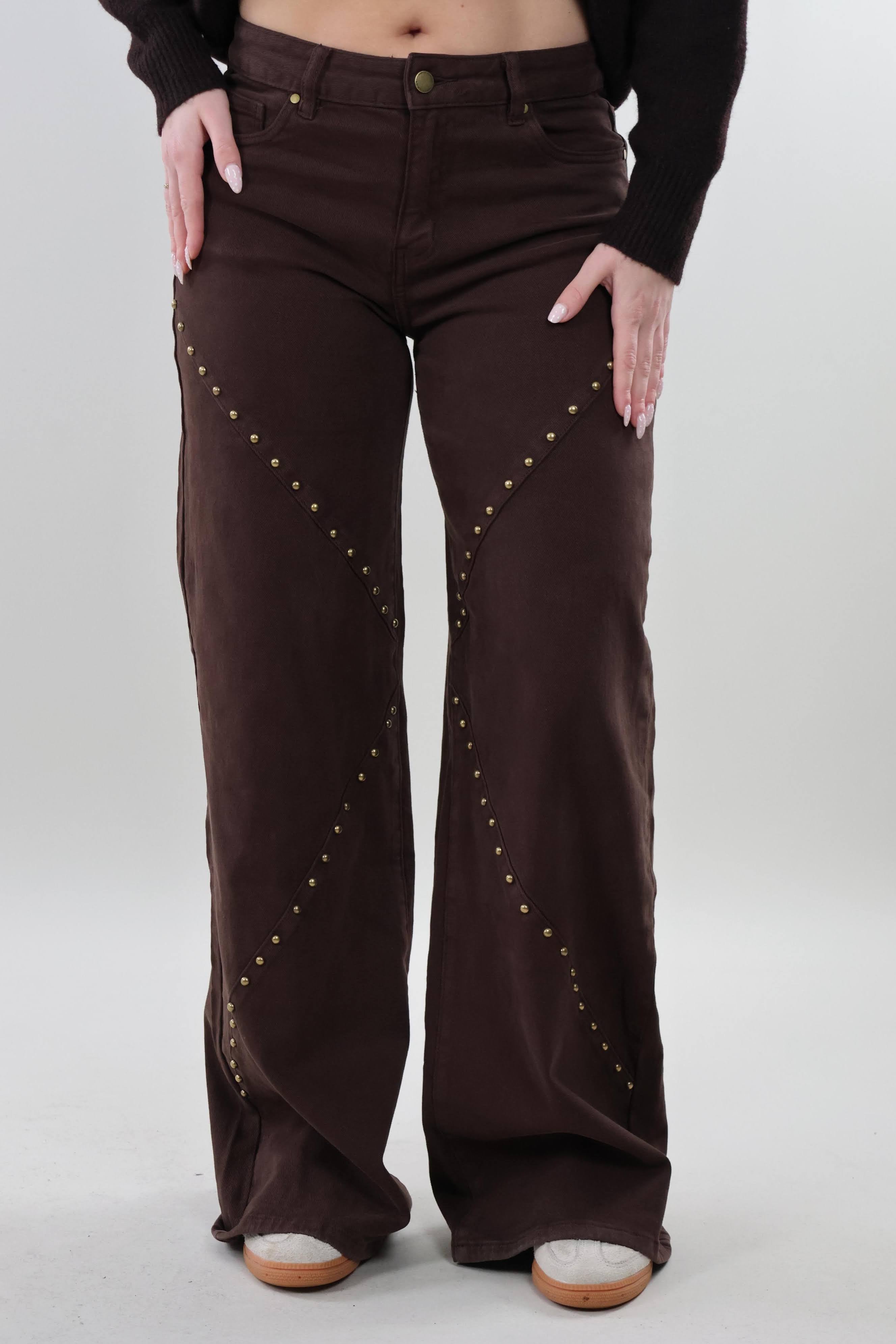 Studded brown wide leg Jeans - Stretch