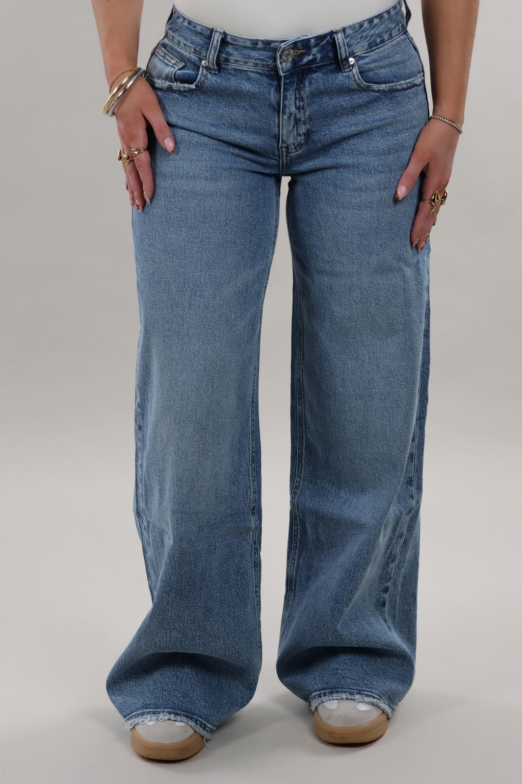 Low waist wide leg Jeans - stretch - Mid washed blue