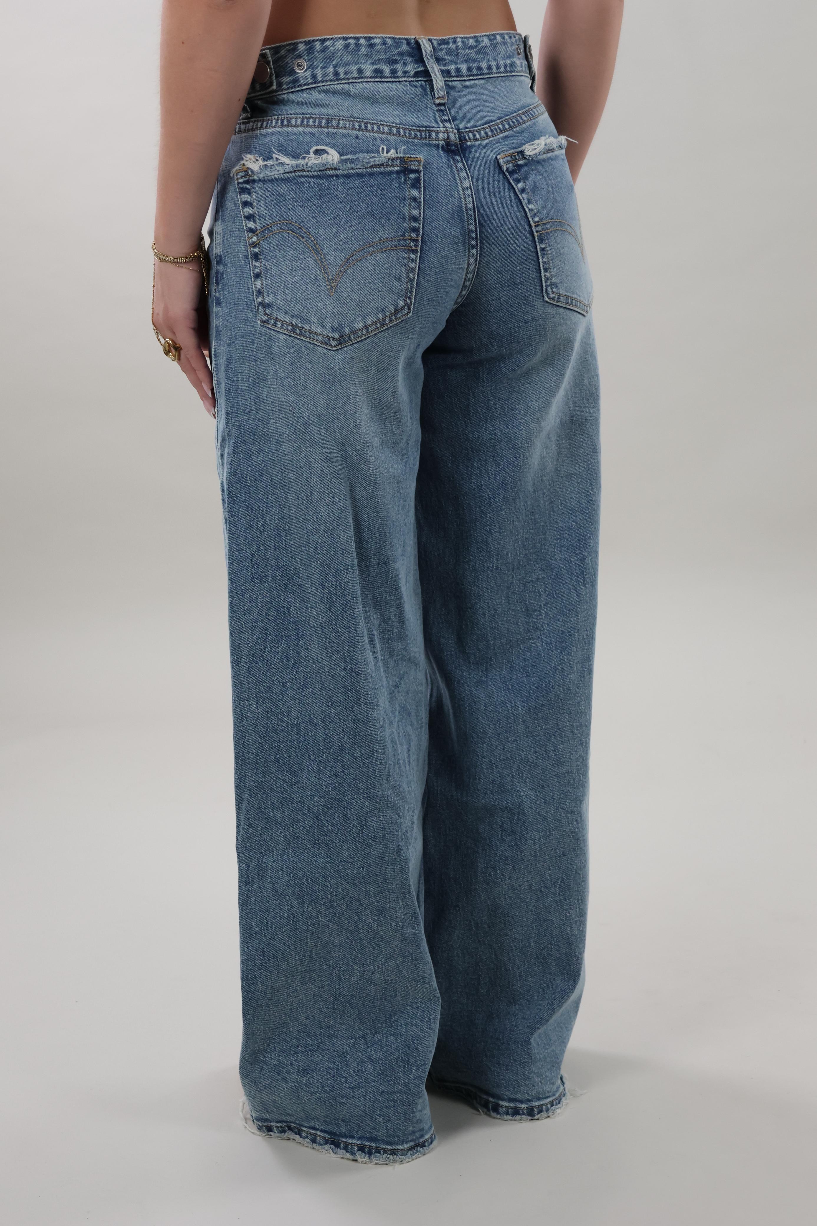 Adjustable wide leg Jeans - Mid washed blue