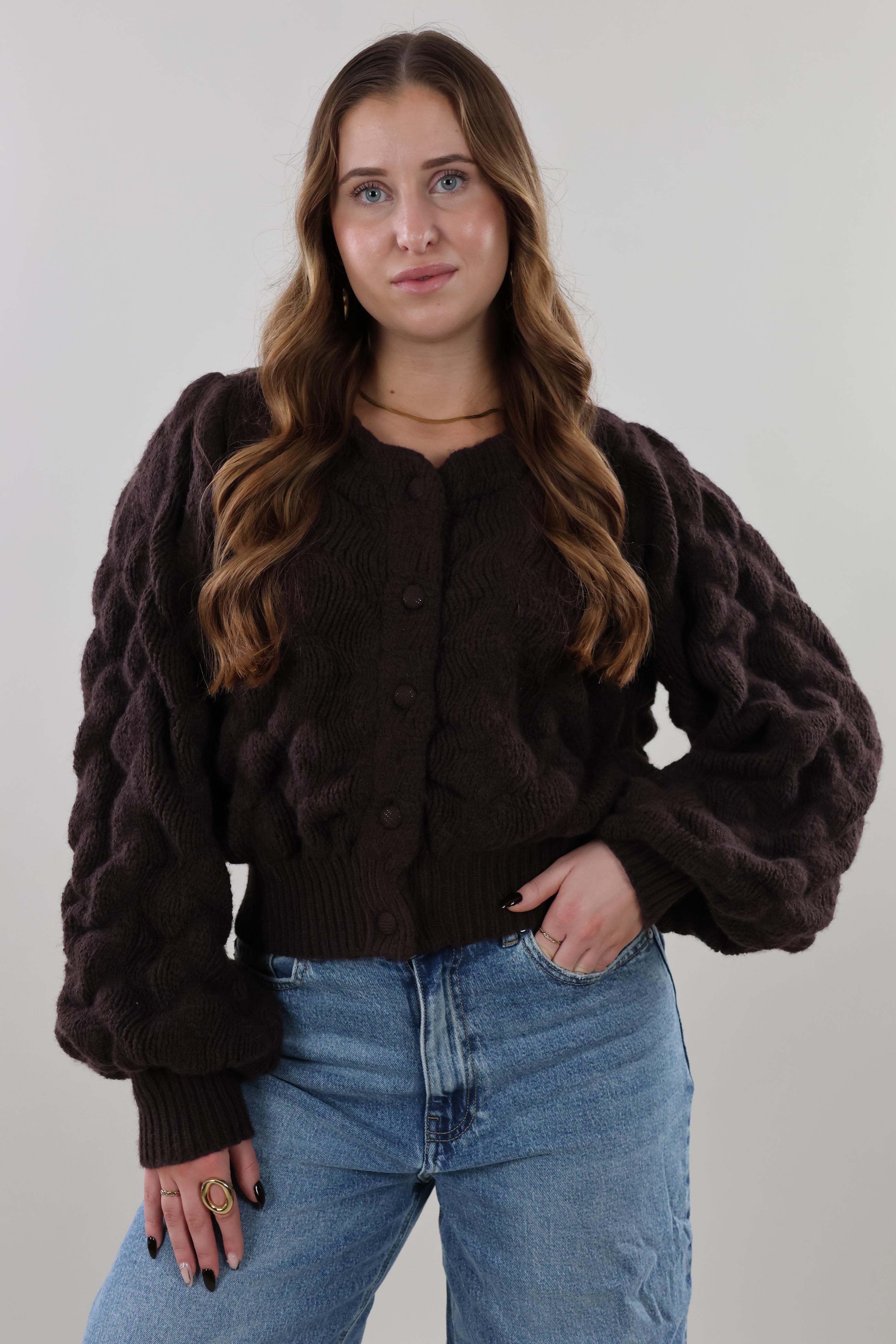 Bubbled knit Cardigan - Brown