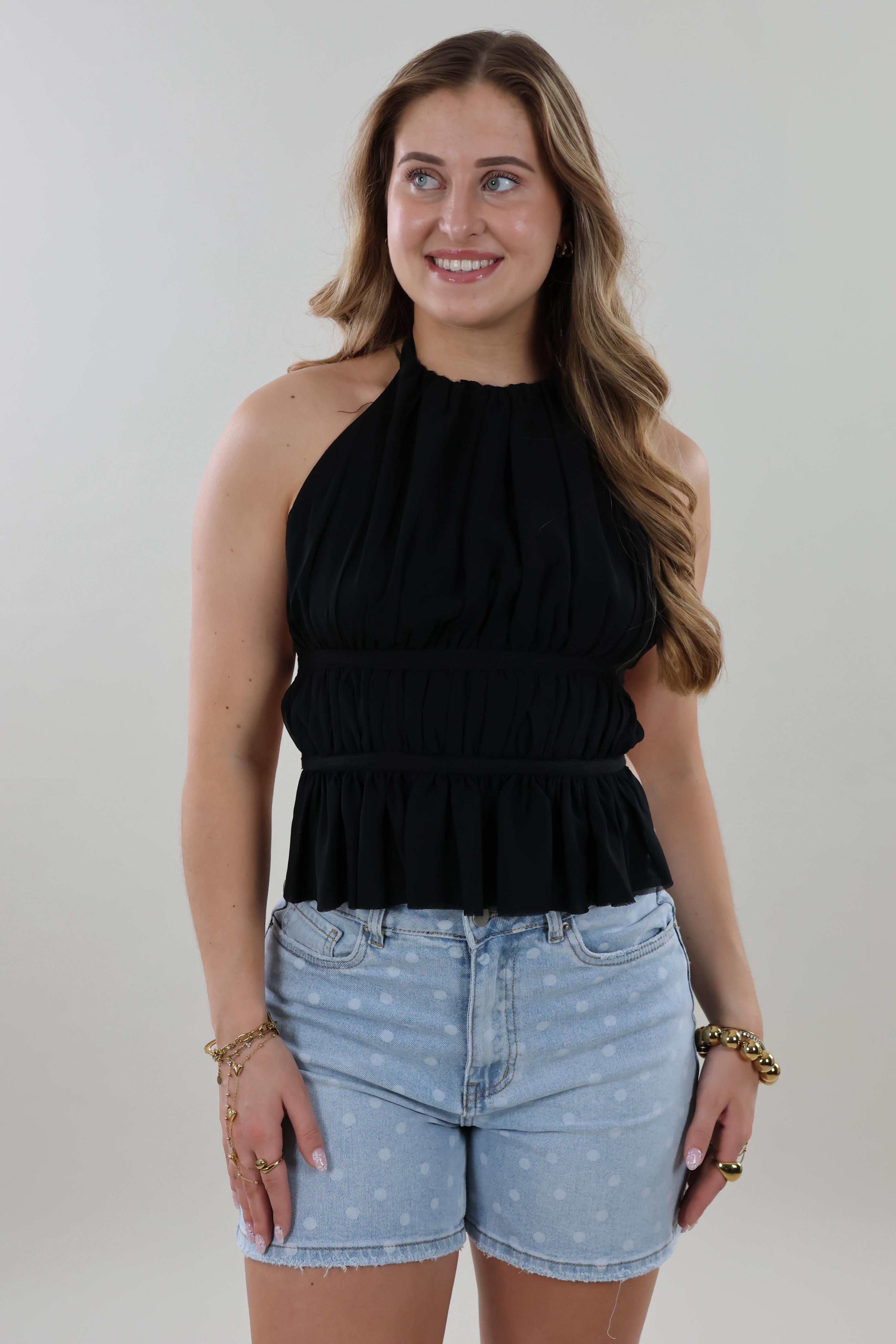Halter ruffle Top - Black