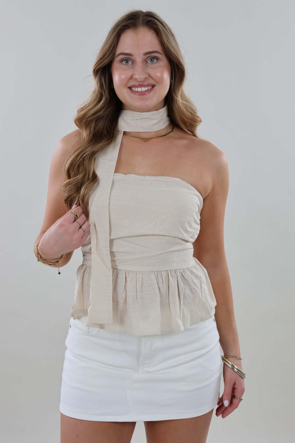 Peplum scarf Top - Beige