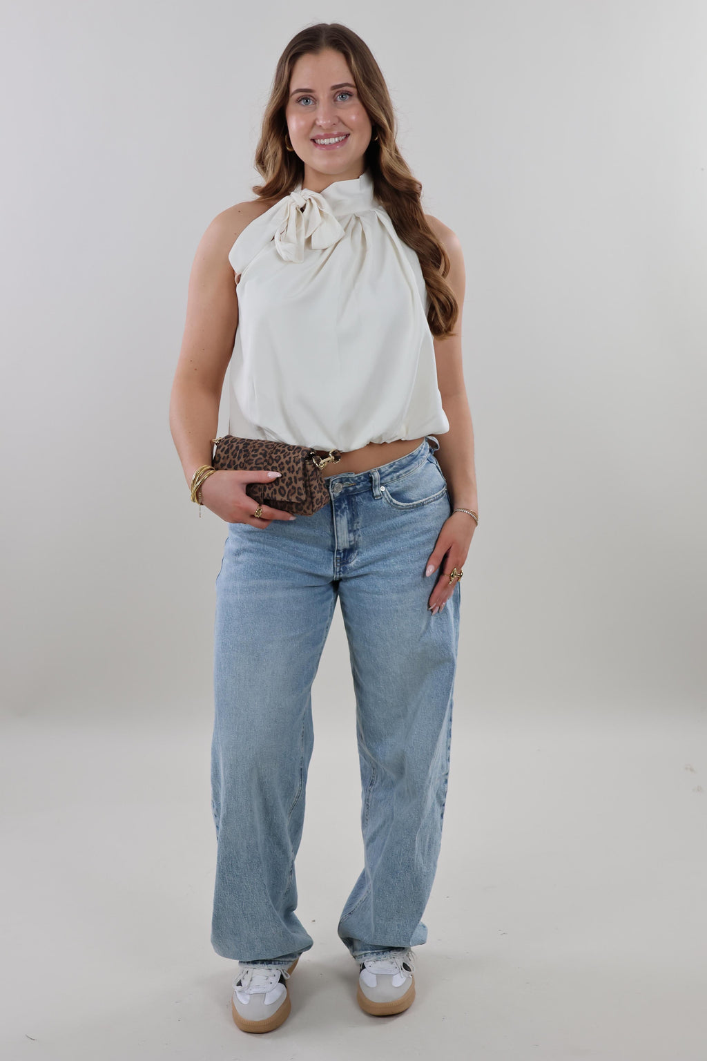 Bow halter neck Top - Crème
