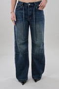 Tie waist balloon Jeans - Dark washed blue