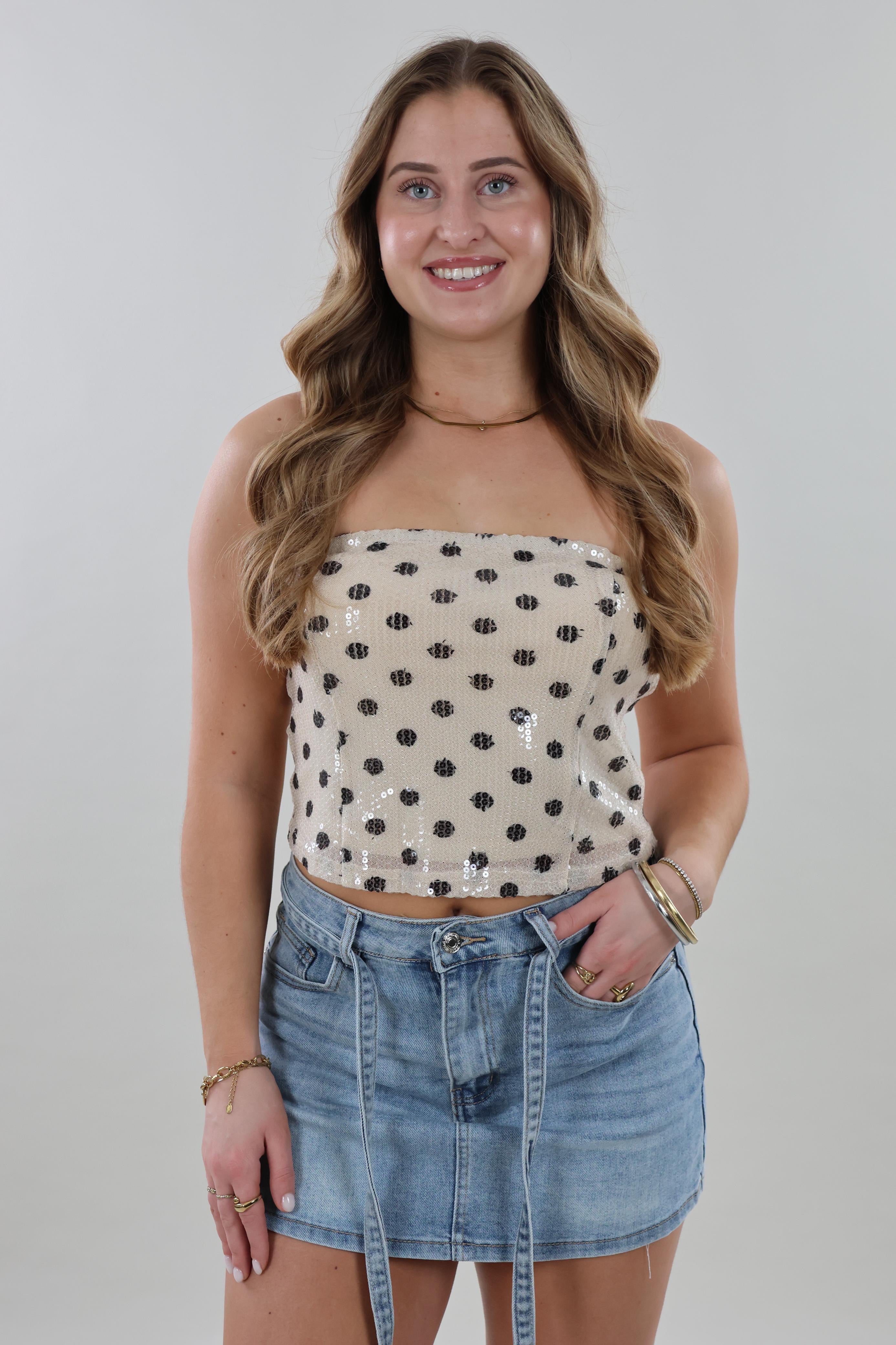 Sequin polka dot bandeau Top - Beige
