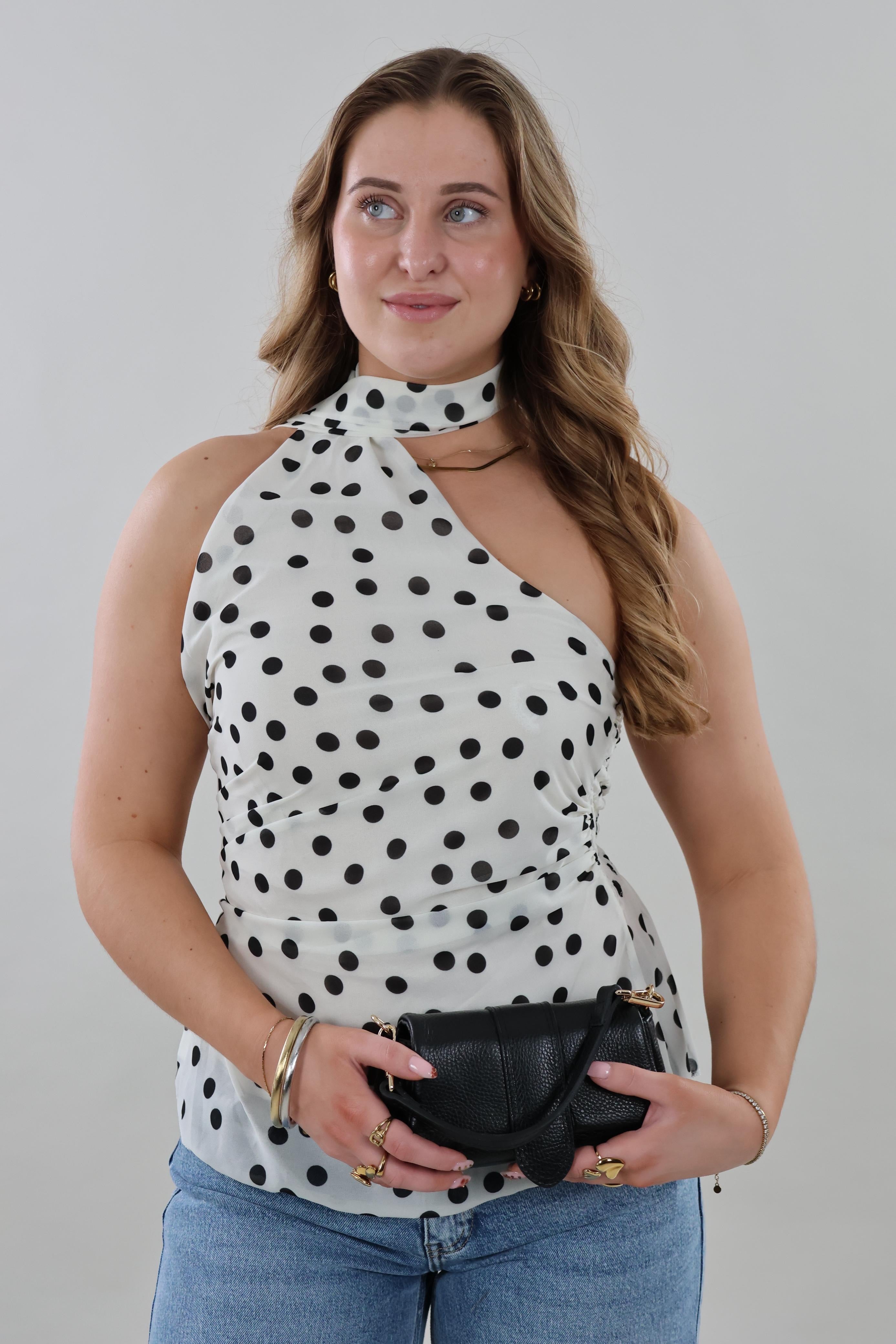 Polka dot halter neck Top - White