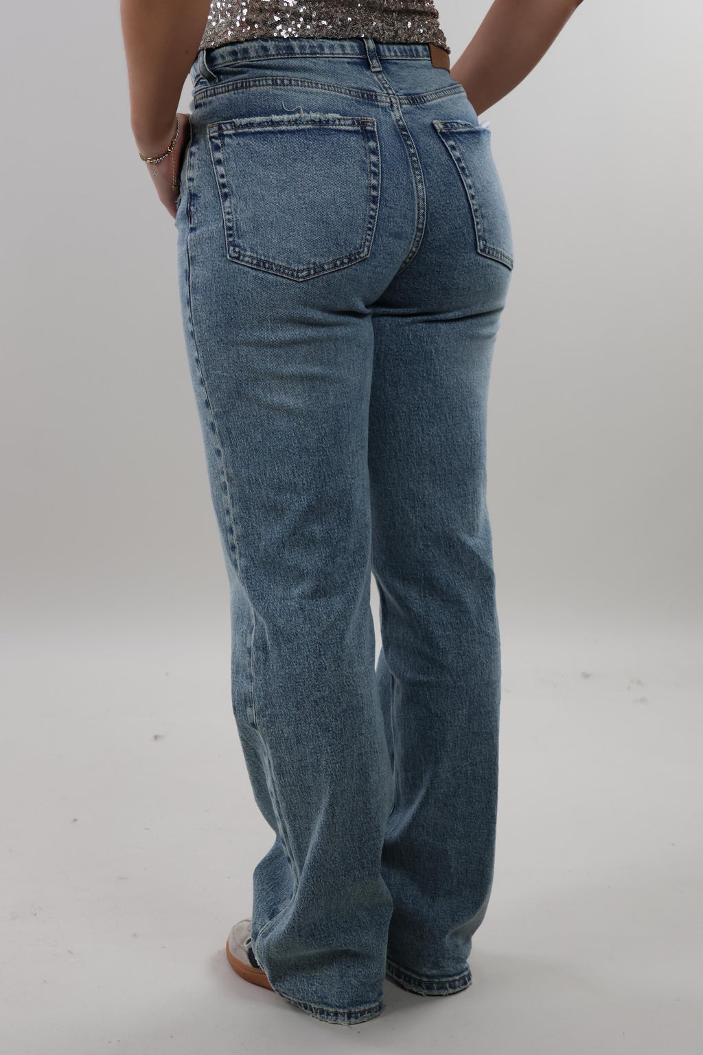 Distressed straight leg Jeans - Stretch - Mid washed blue