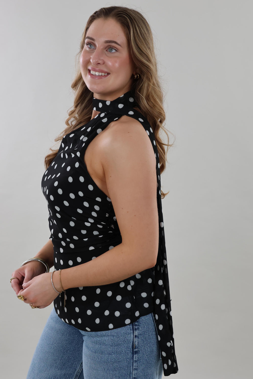 Polka dot halter neck Top - Black