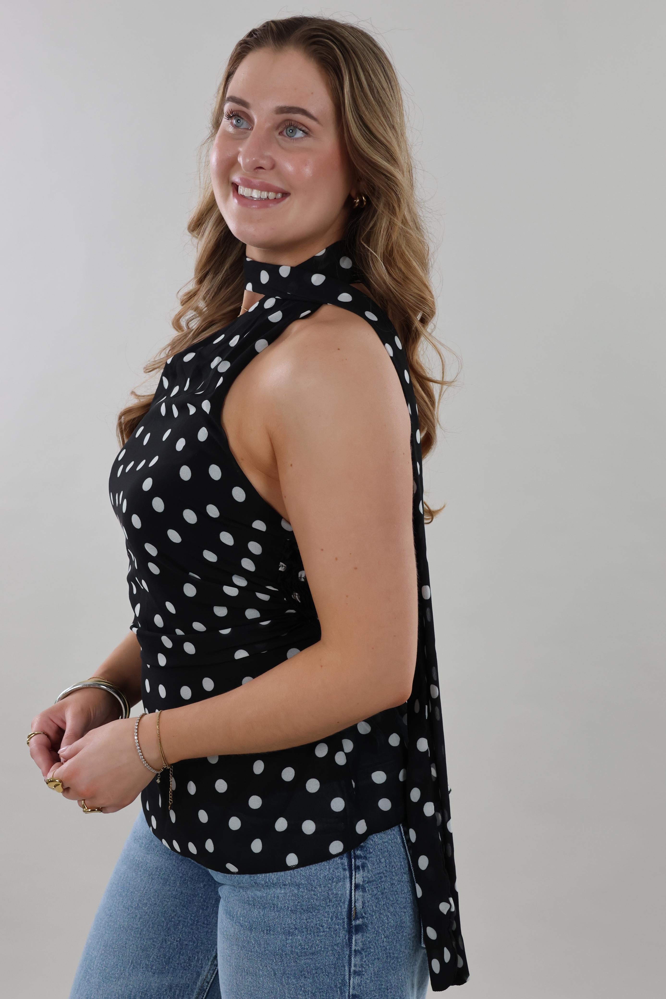 Polka dot halter neck Top - Black
