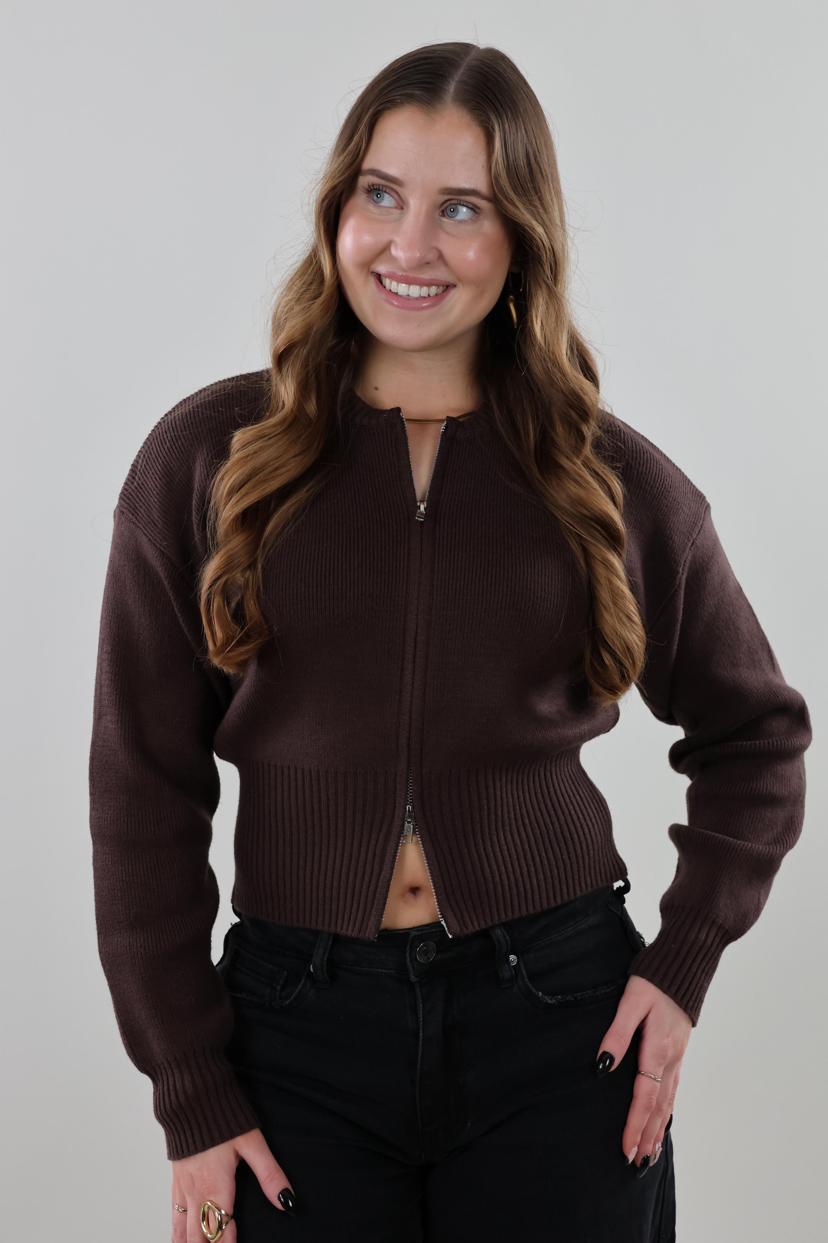 Zip-up knit Cardigan - Brown