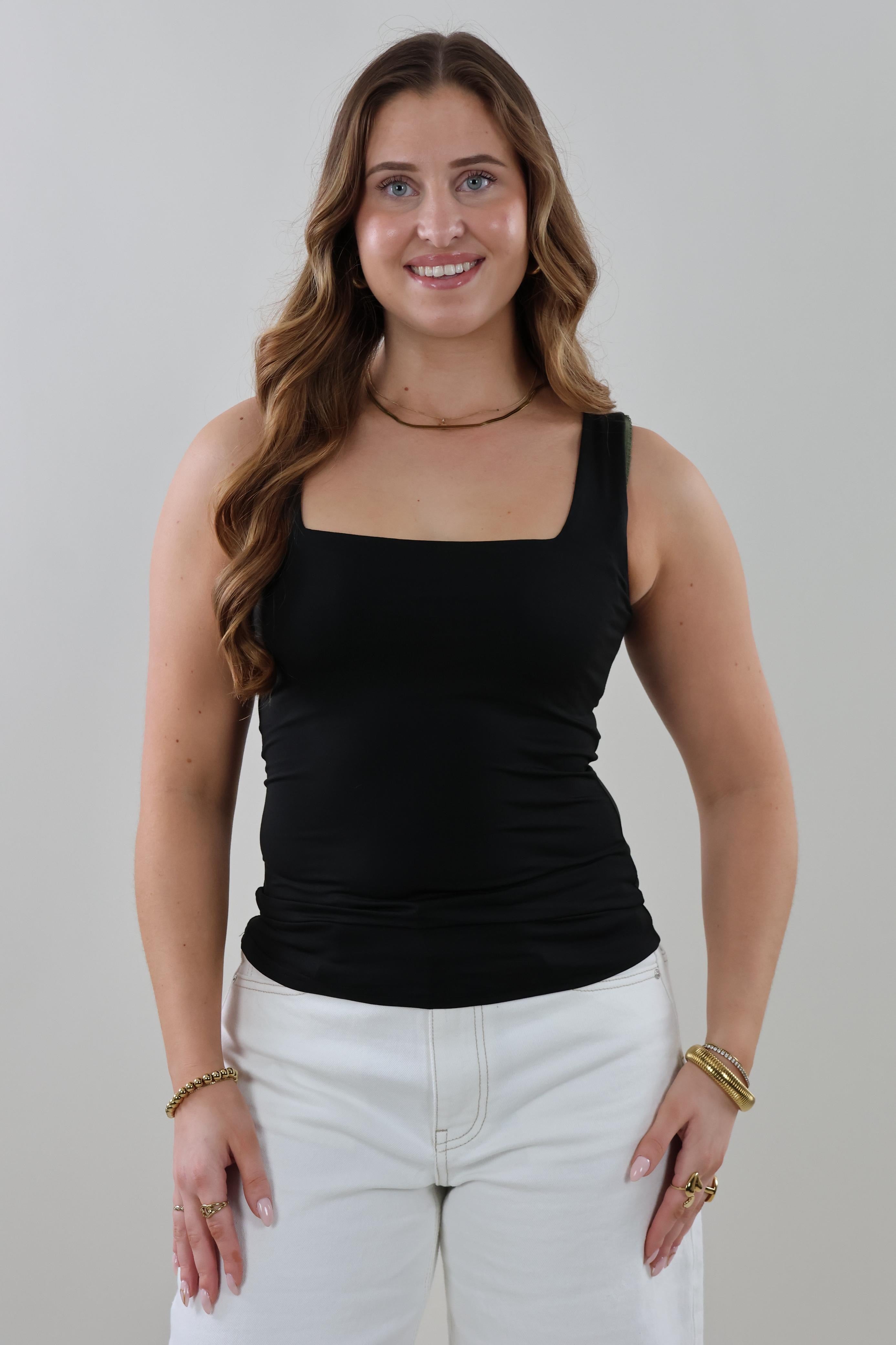 Essential square neck Top - Black