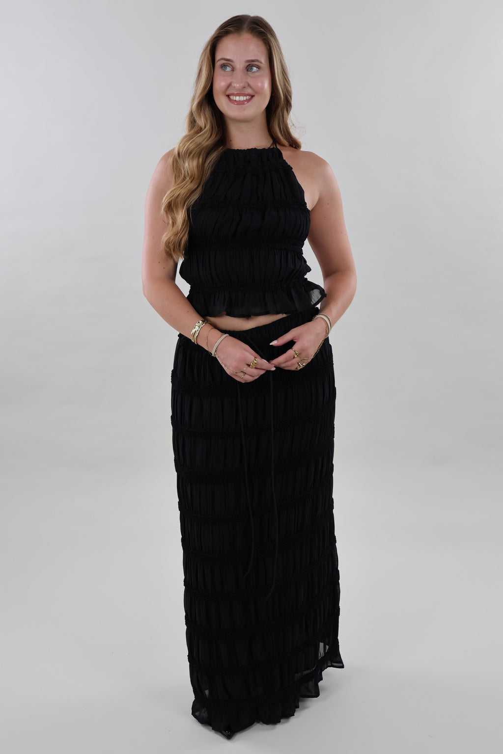Textured maxi Skirt - Black