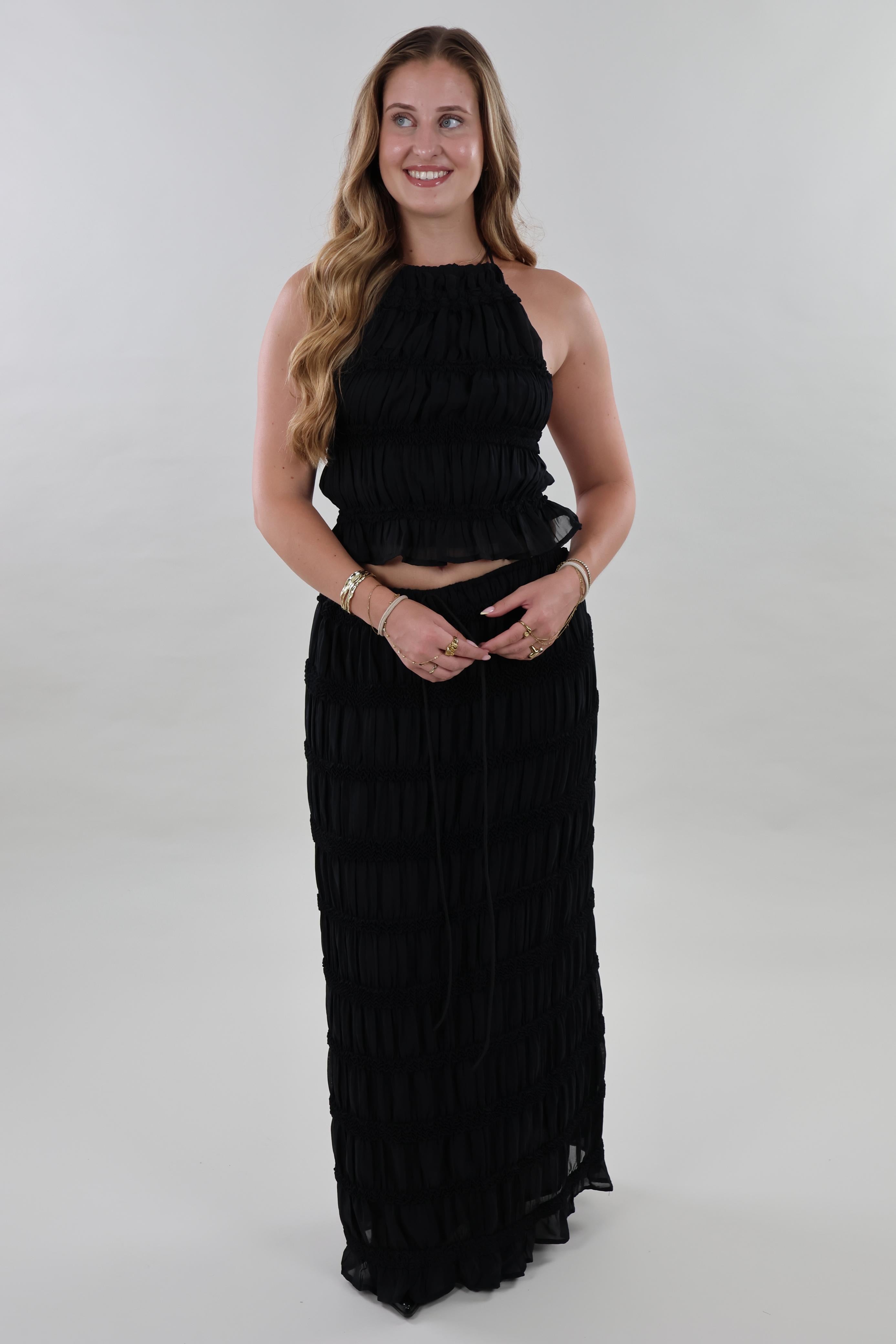 Textured maxi Skirt - Black