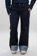 Folded wide leg Jeans - Dark denim