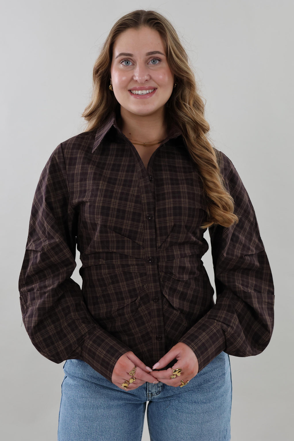 Plaid fitted Blouse - Brown