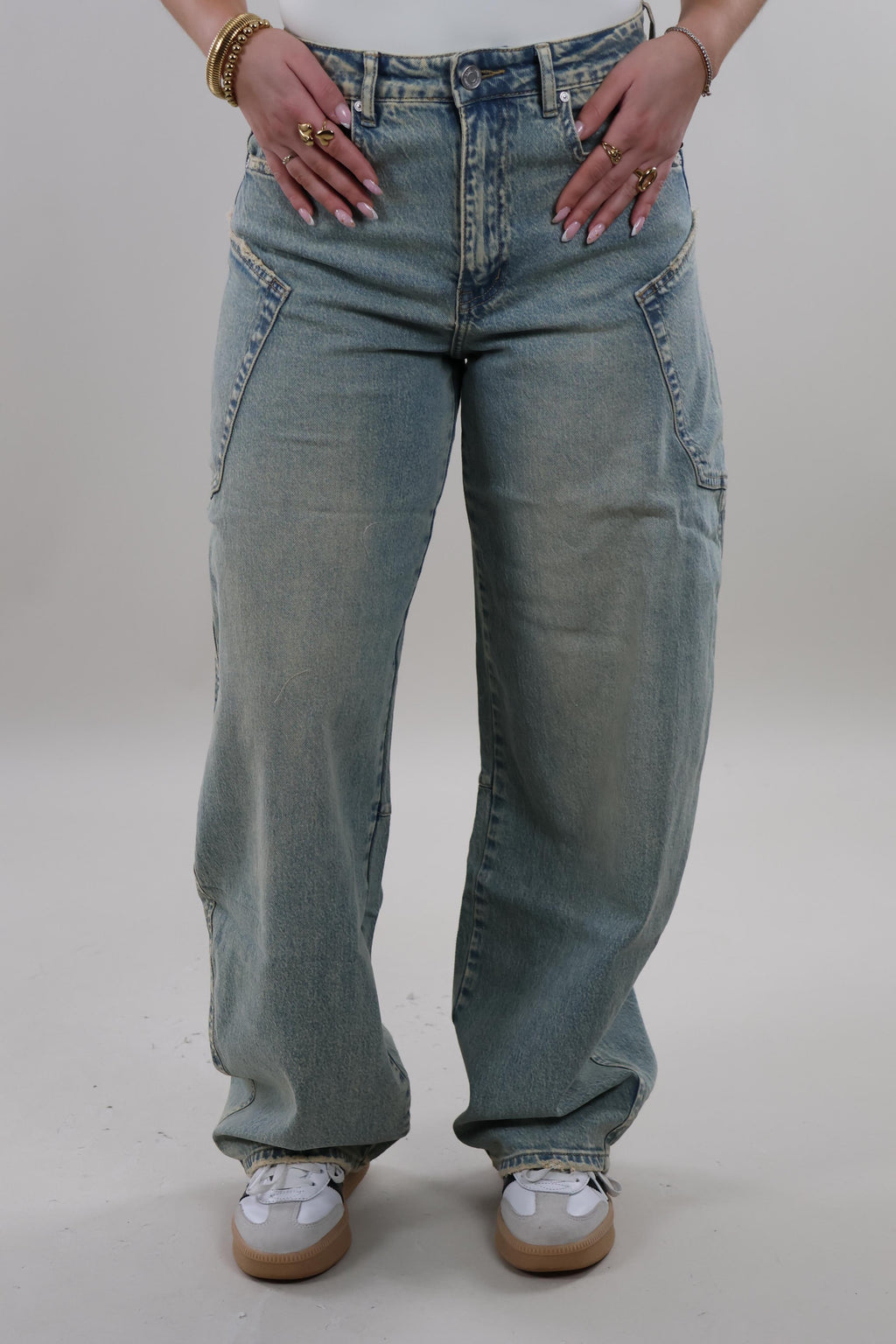 Cargo pocket balloon fit Jeans - Vintage washed