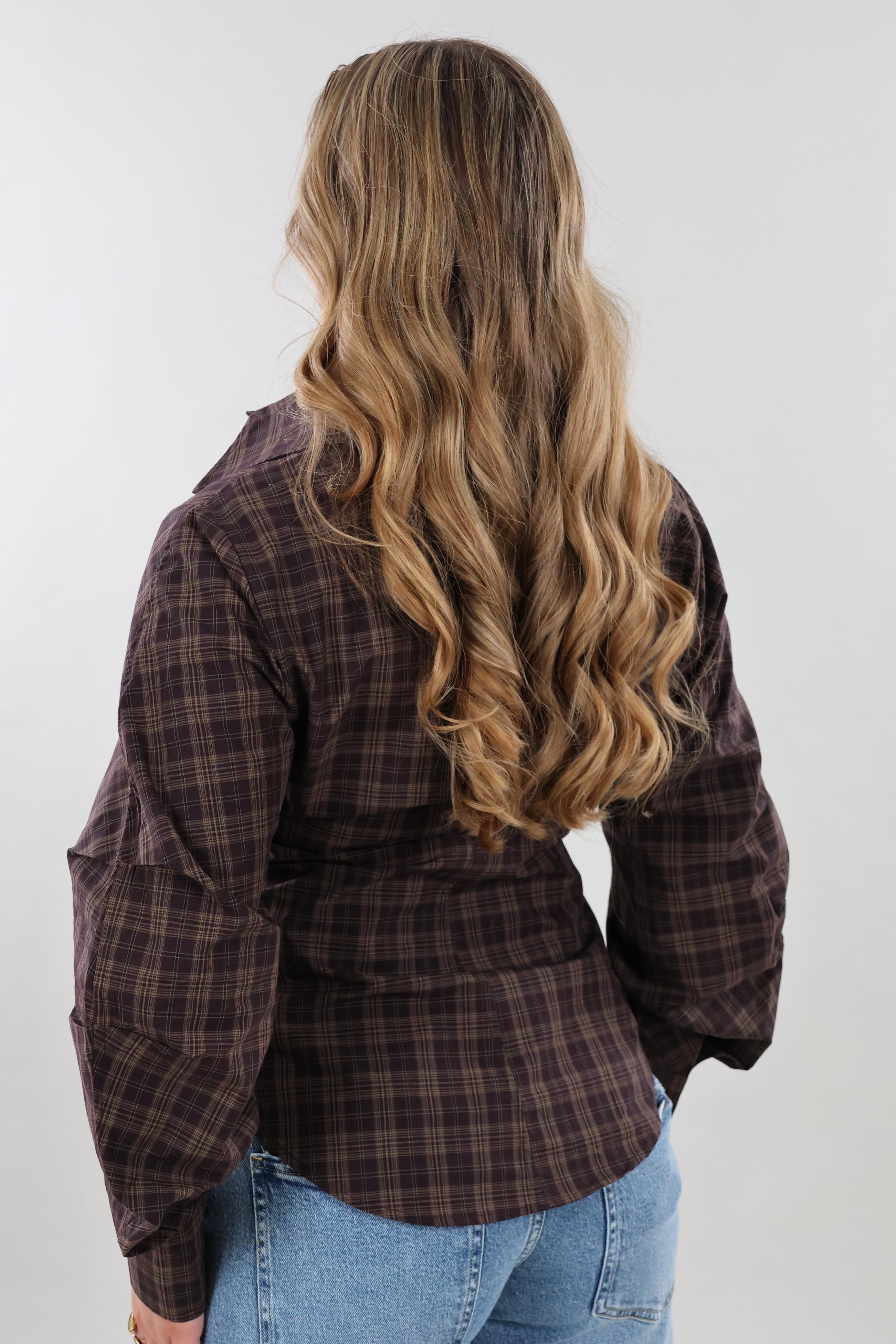 Plaid fitted Blouse - Brown