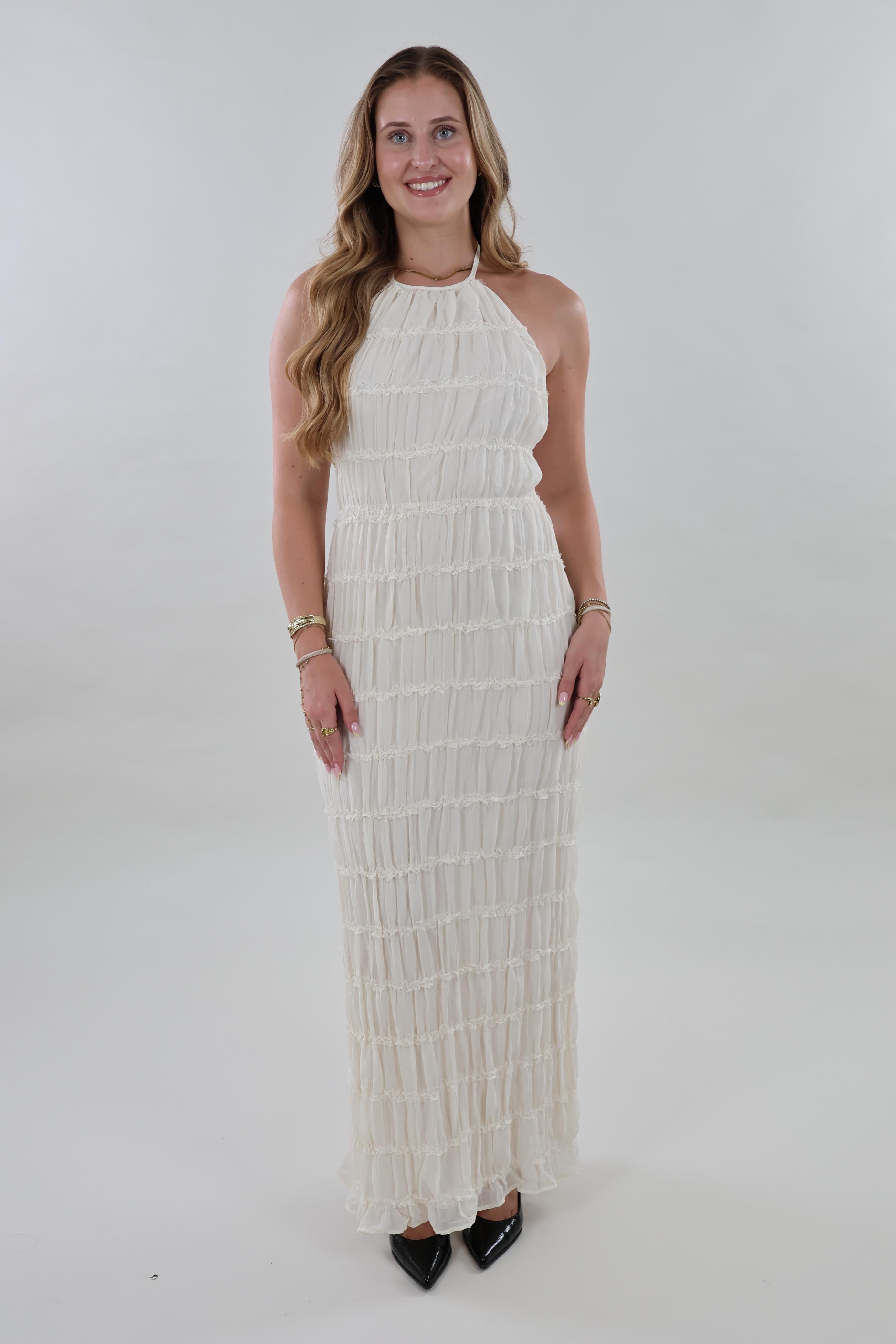 Textured open back maxi Dress - Crème