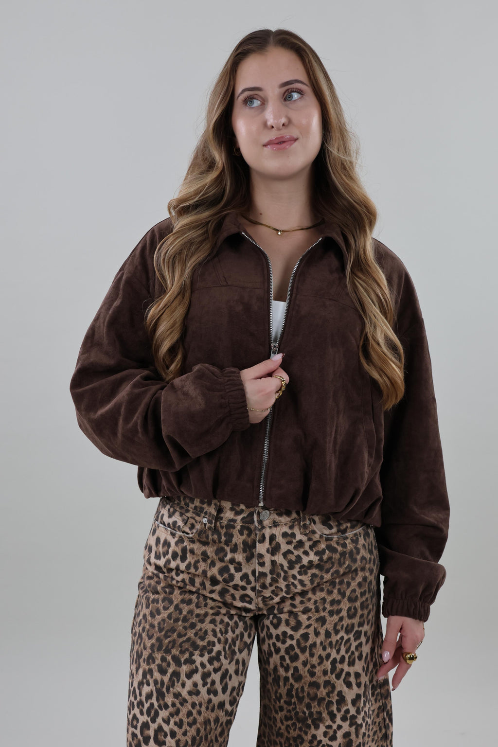 Suede look cropped Jacket - Brown