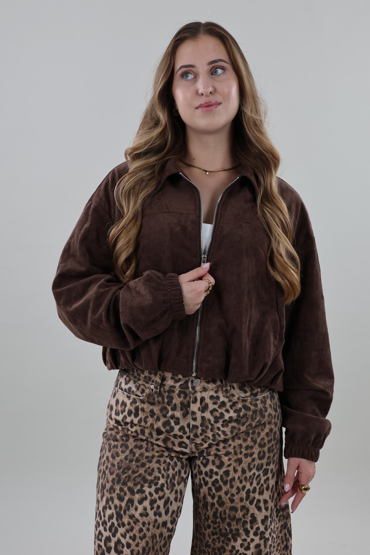 Suede look cropped Jacket - Brown