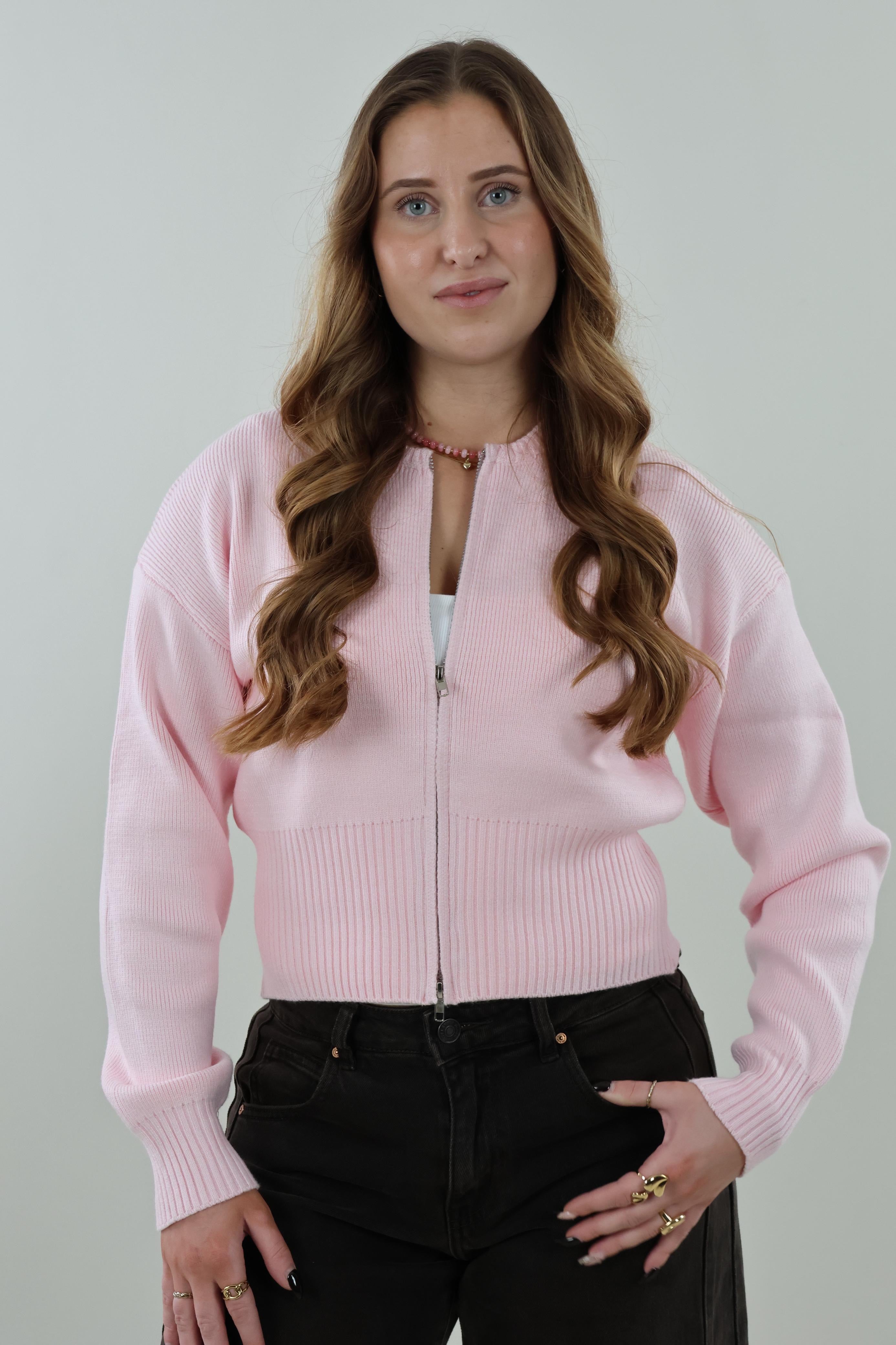 Zip-up knit Cardigan - Pink