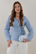 Check wrap Blouse - Light blue