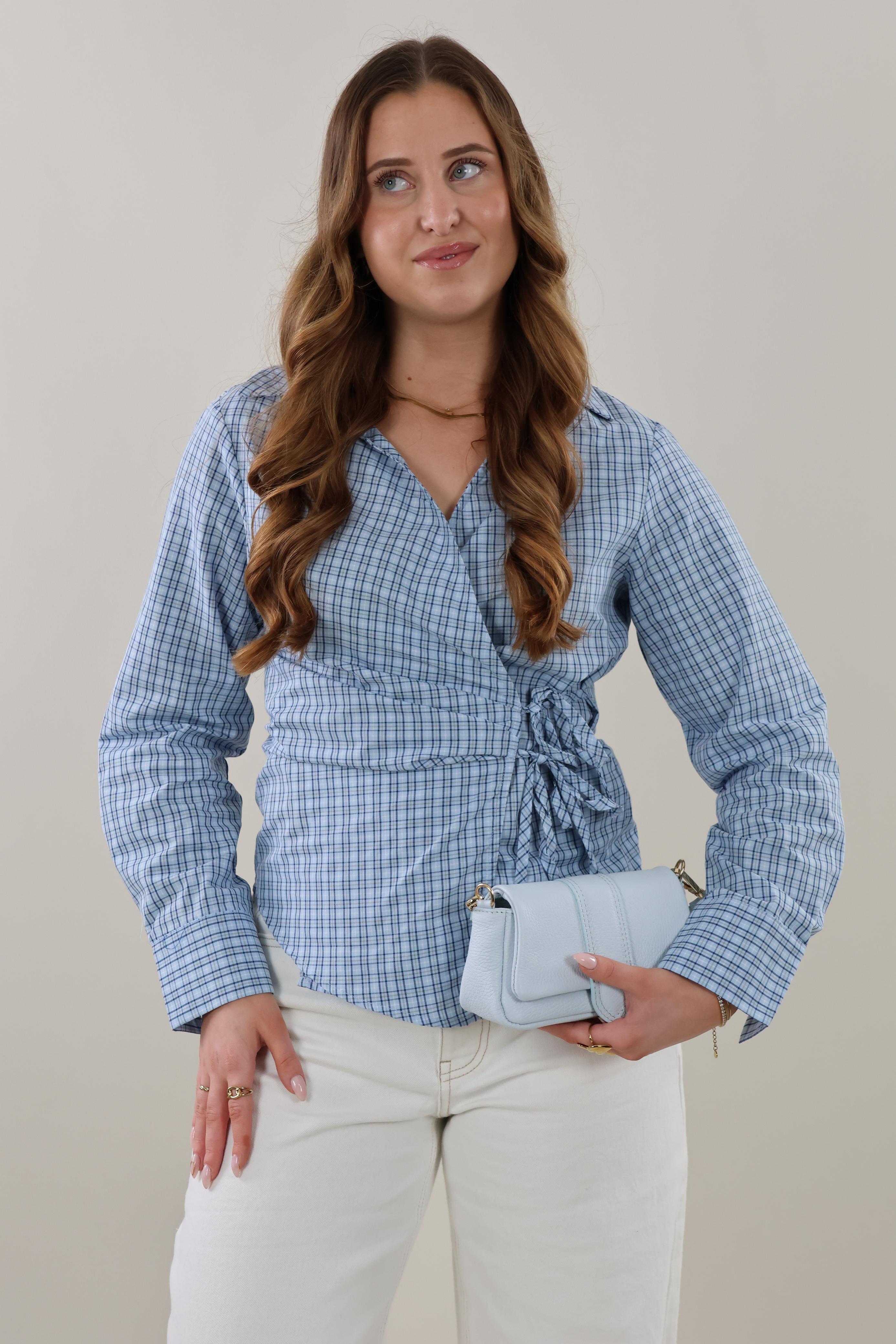 Check wrap Blouse - Light blue