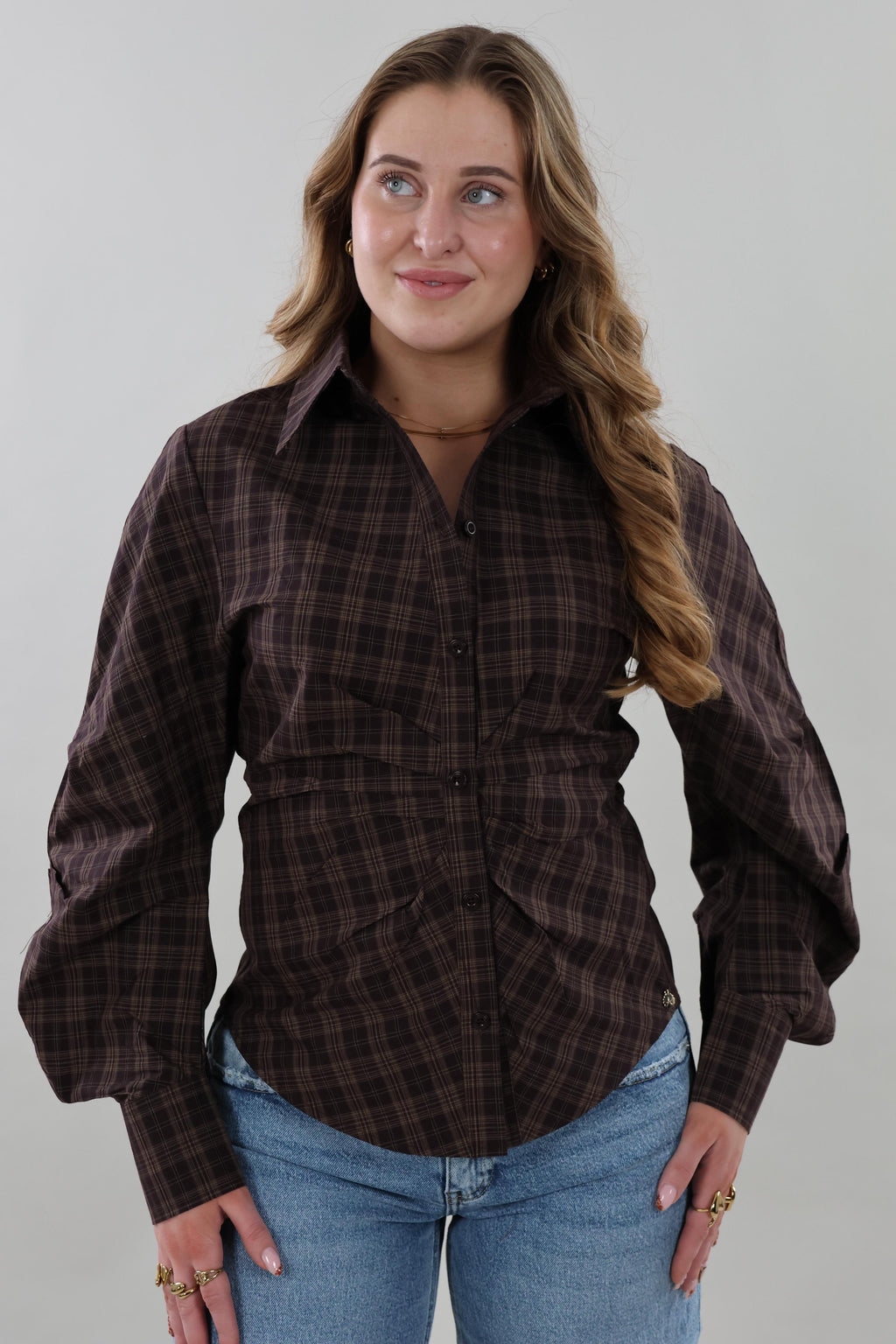Plaid fitted Blouse - Brown