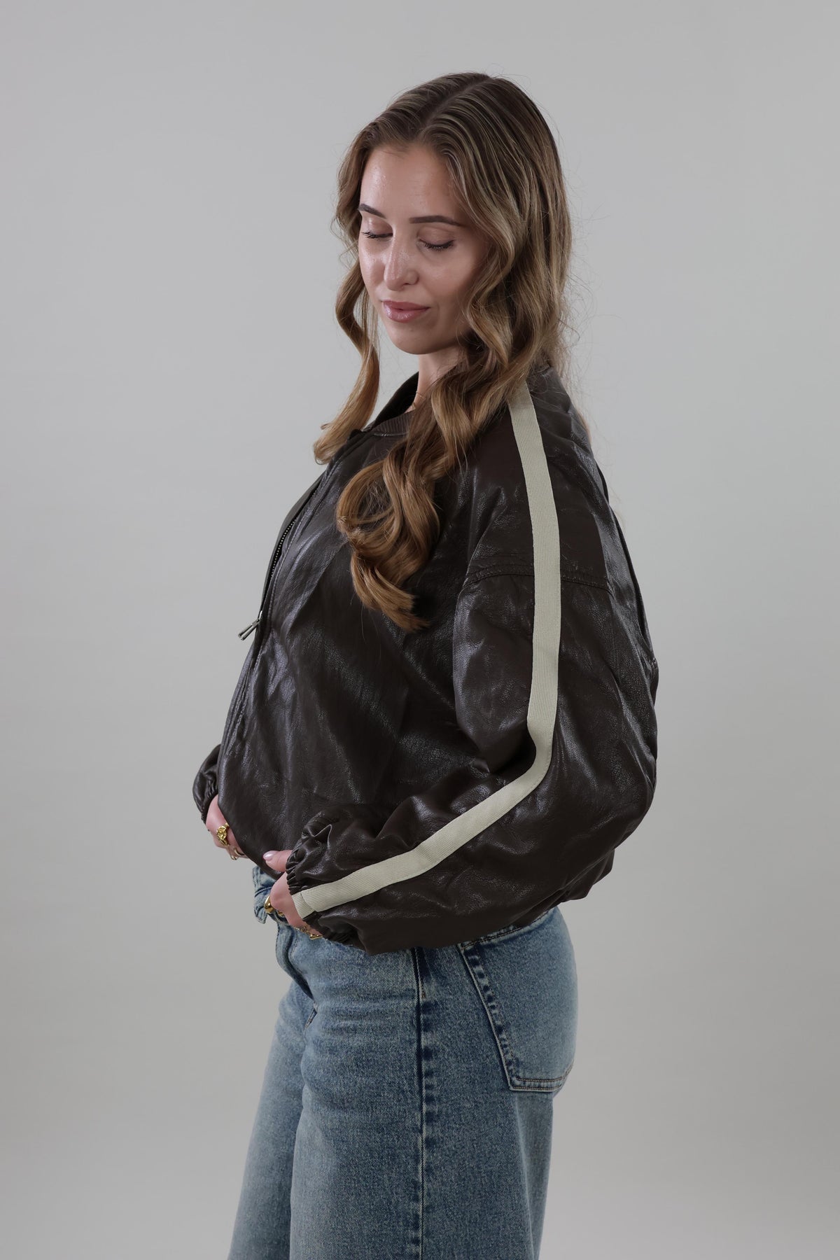 Vintage-style bomber Jacket - Dark brown